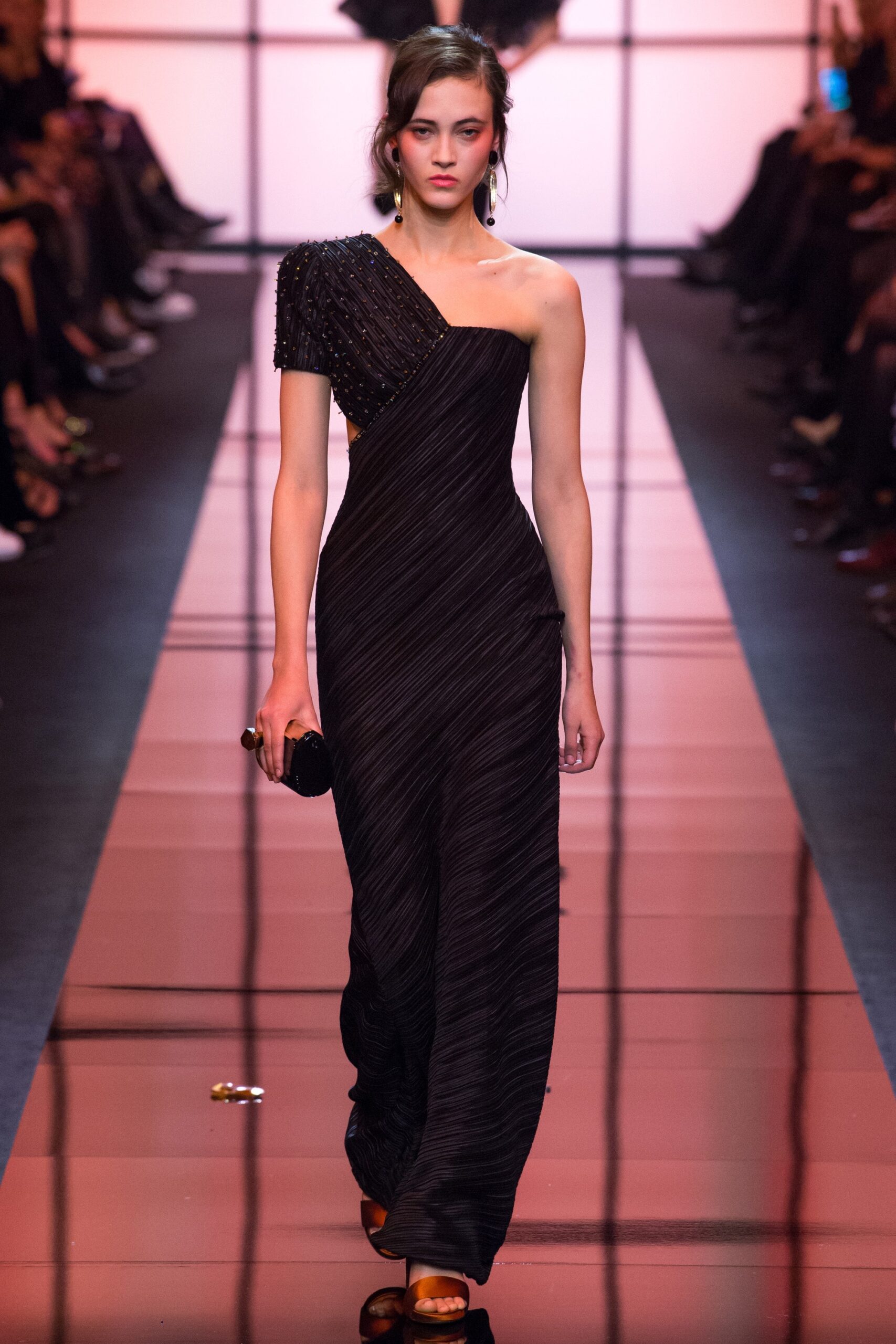 black silk asymmetric gown
