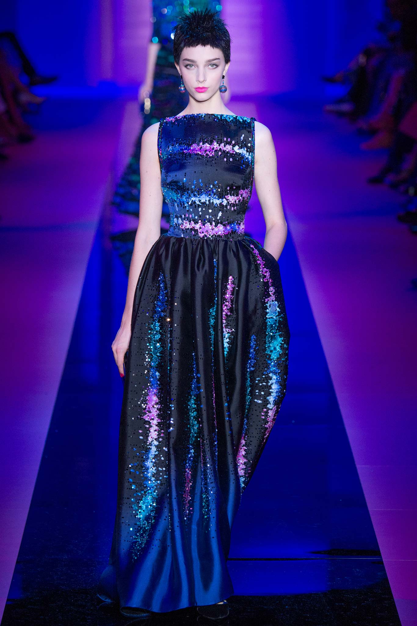 black blue purple sequined gown