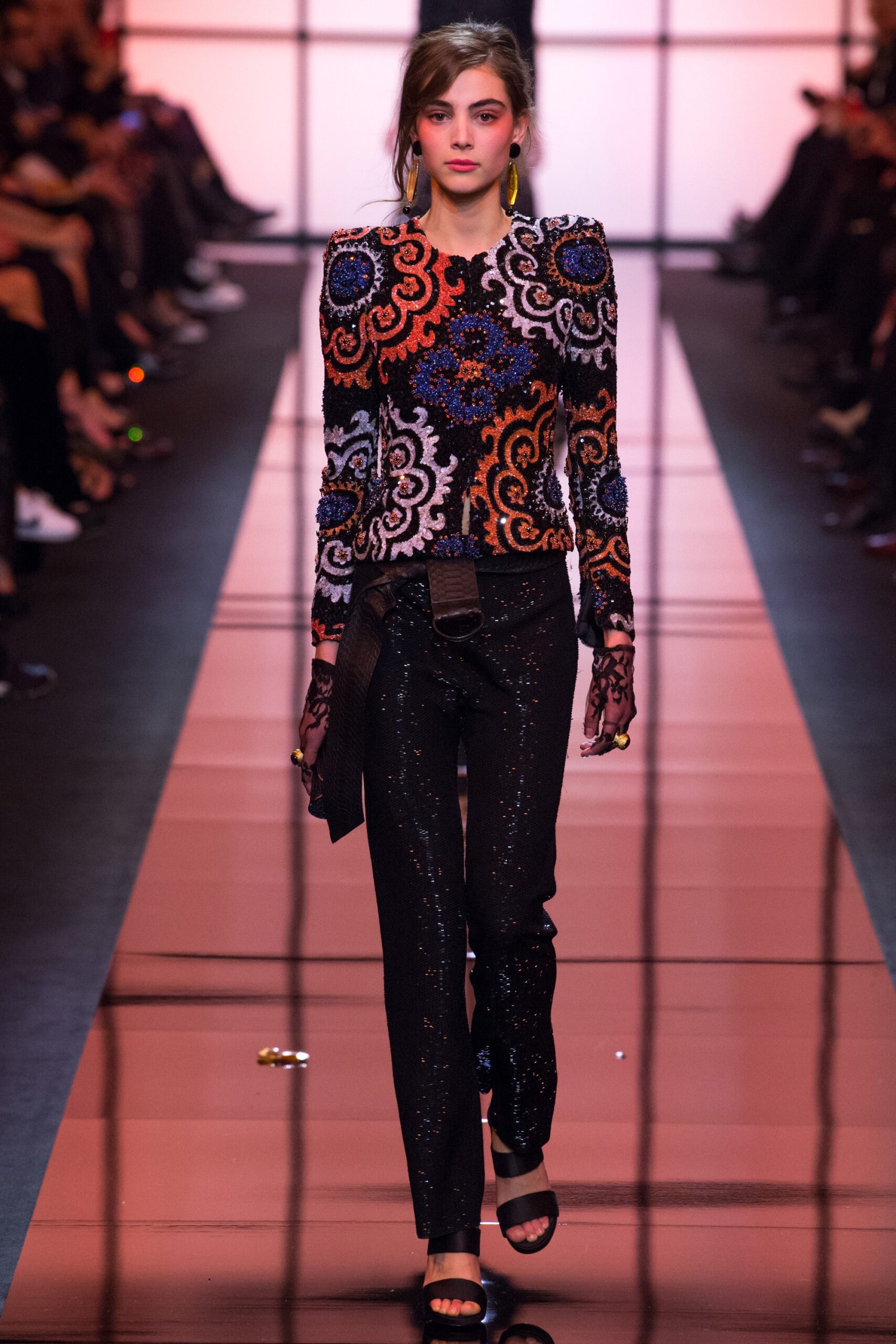 black cotton slim zippered shiny pants
