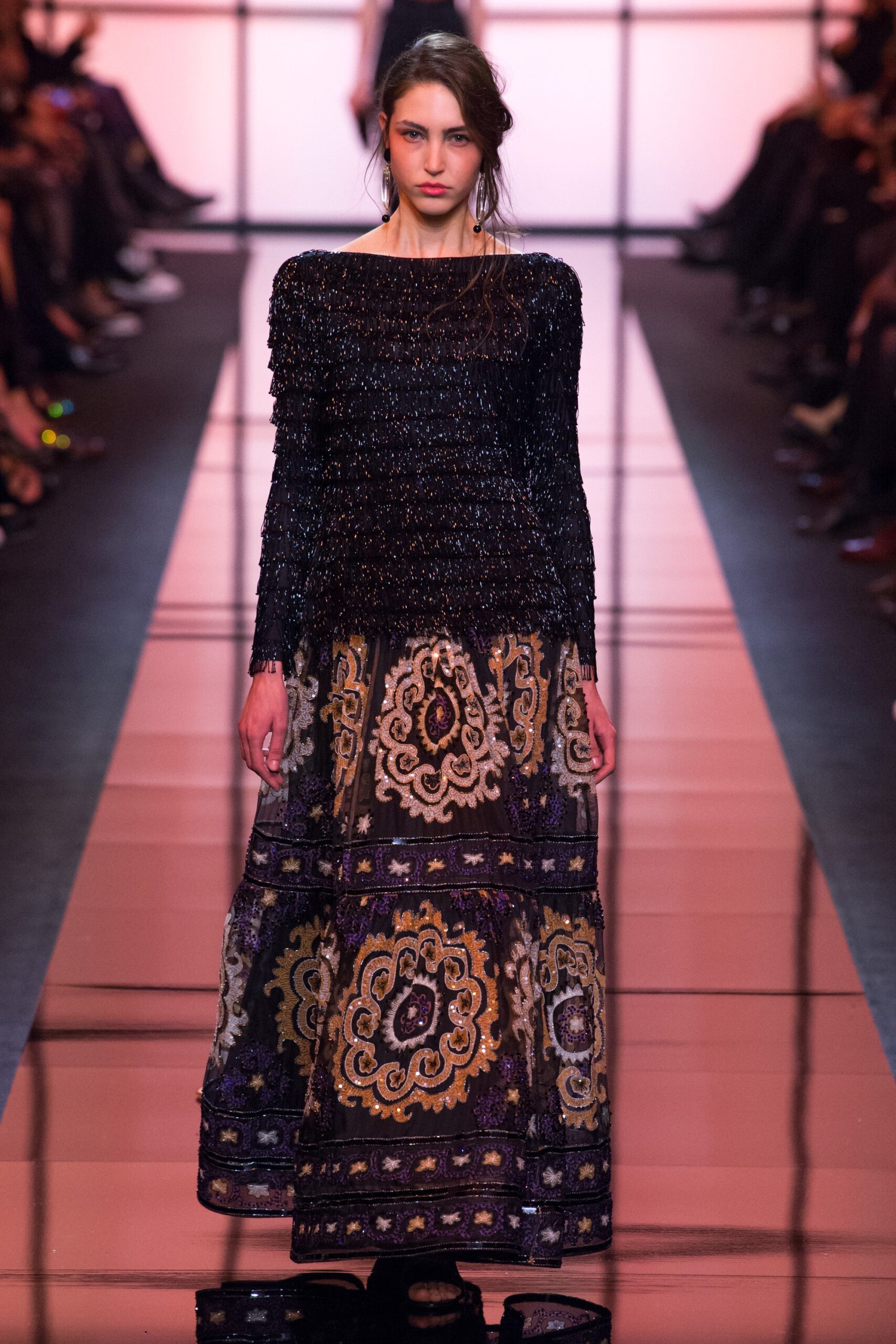 purple silk sleeveless high-neck relaxed embroidered flowing maxi-dress