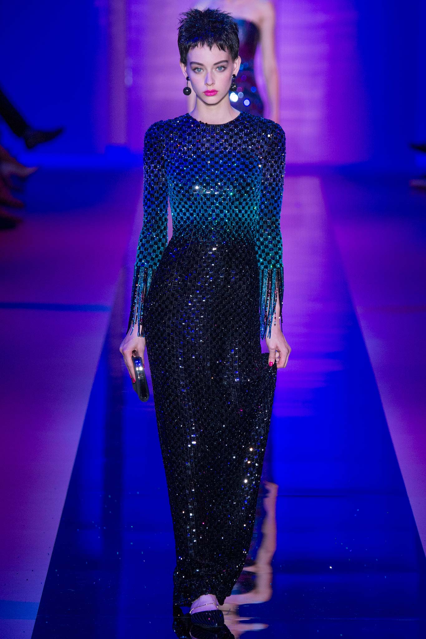 black and blue sequined gown
