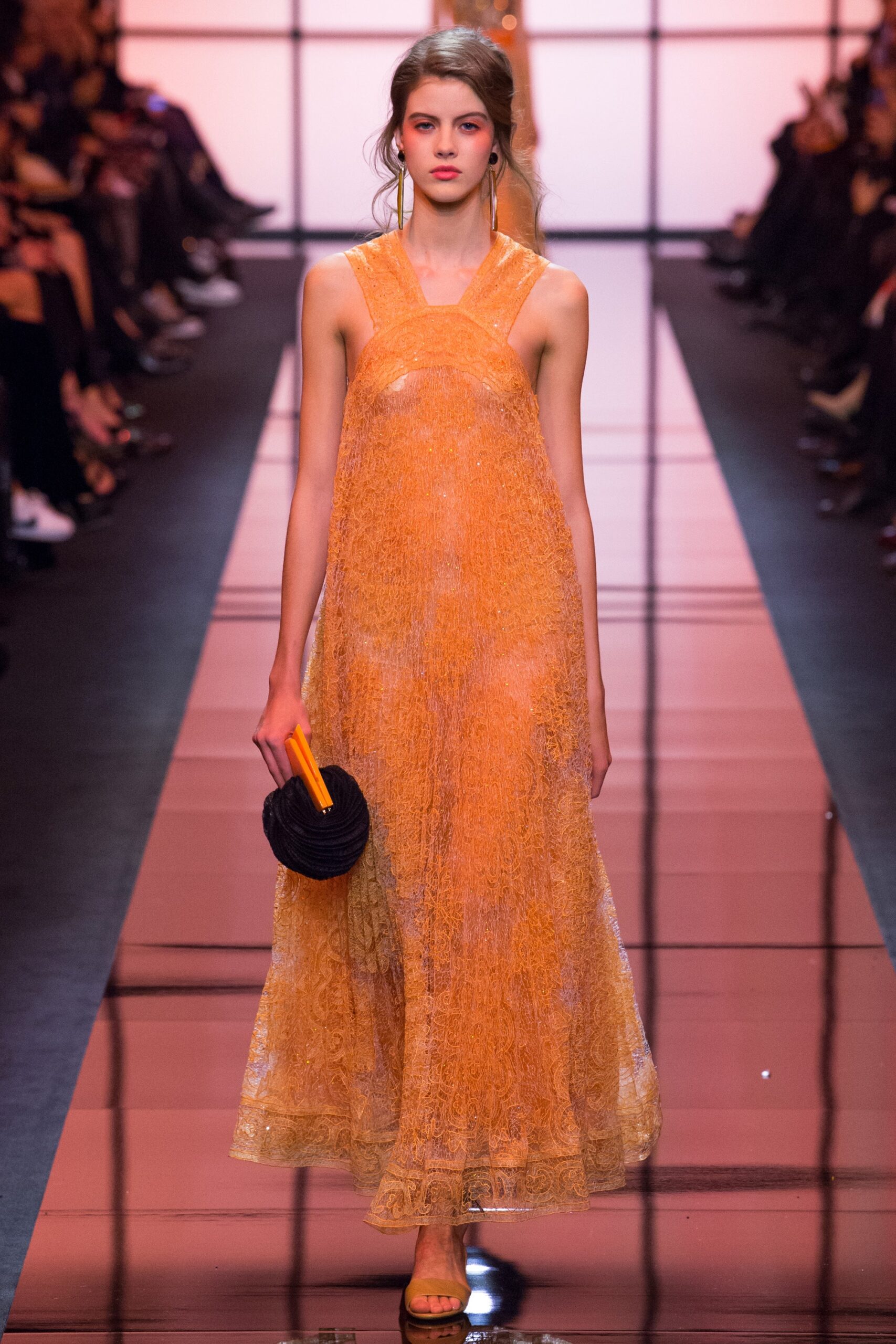 relaxed orange lace gown