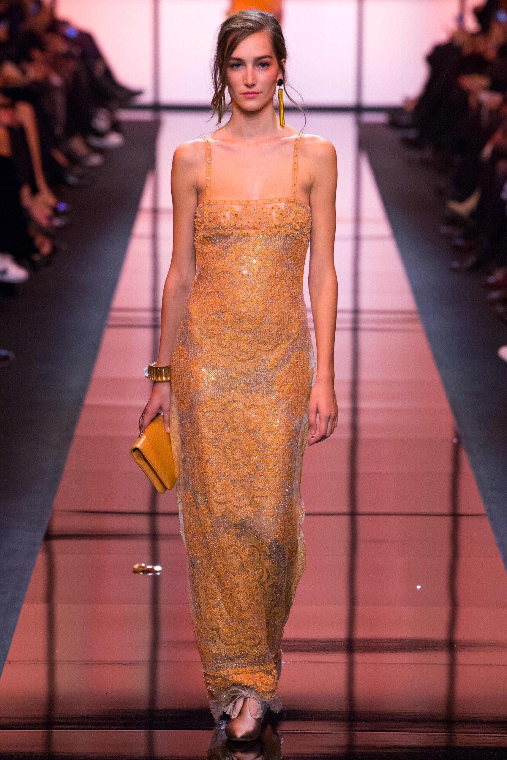 fitted orange embroidered gown
