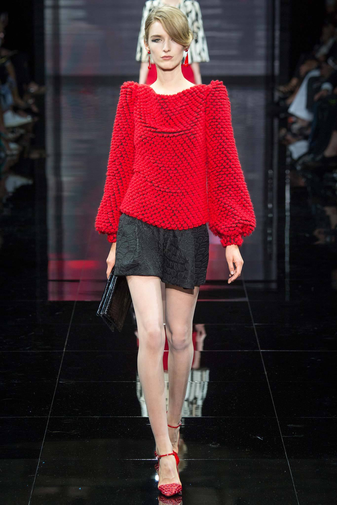 red cotton long-sleeve high-neck fitted padded textured top