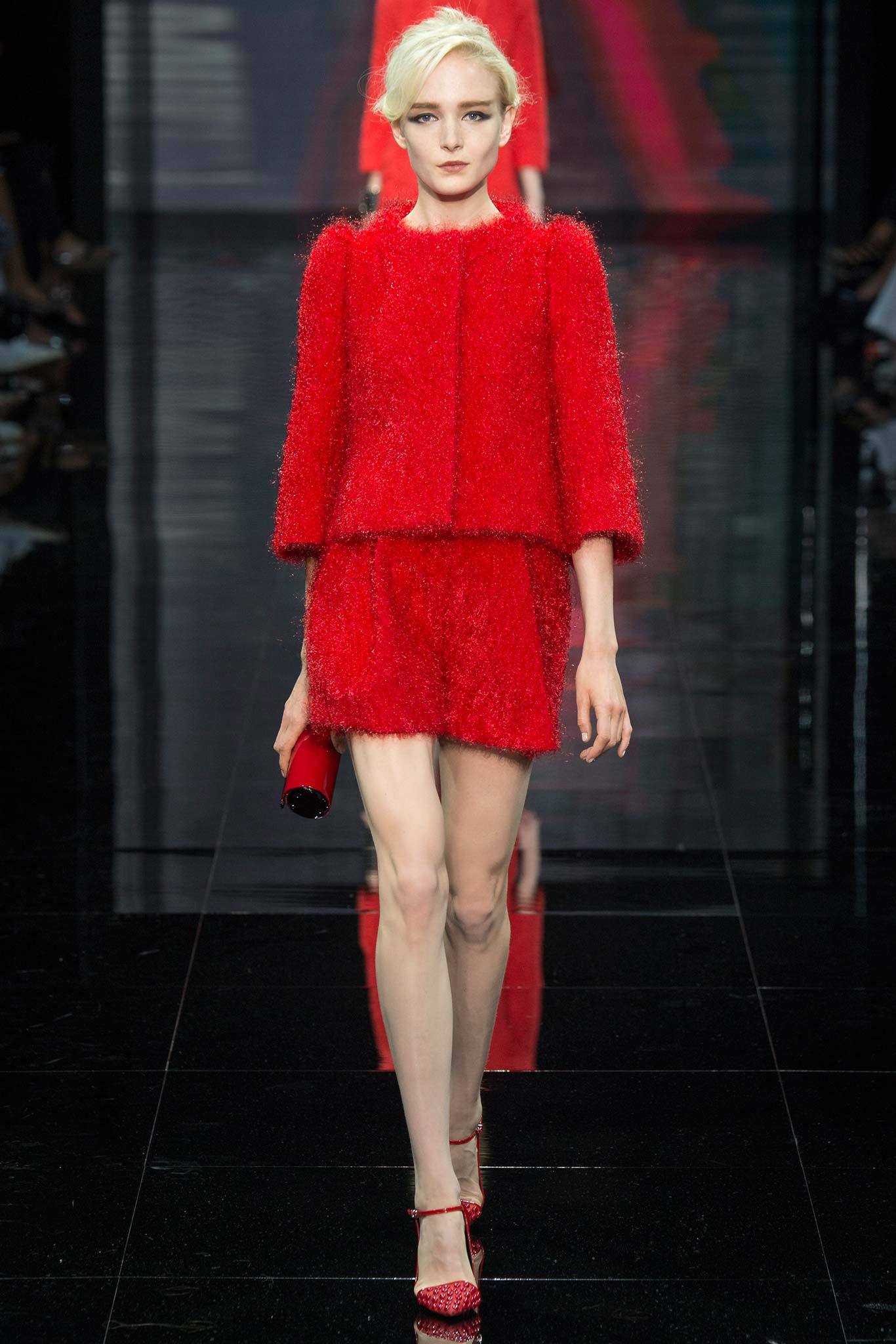 fitted red fur mini dress
