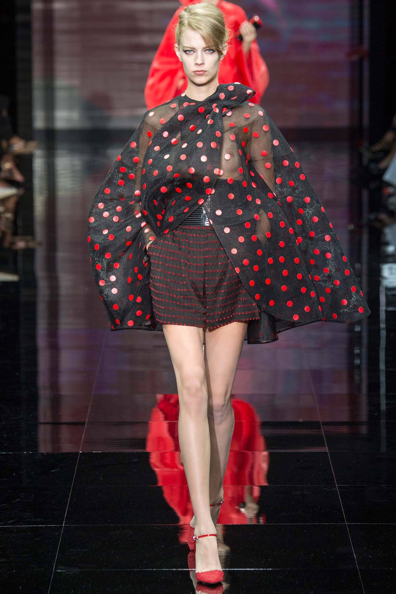 black silk sleeveless collared relaxed polka-dot draped cape