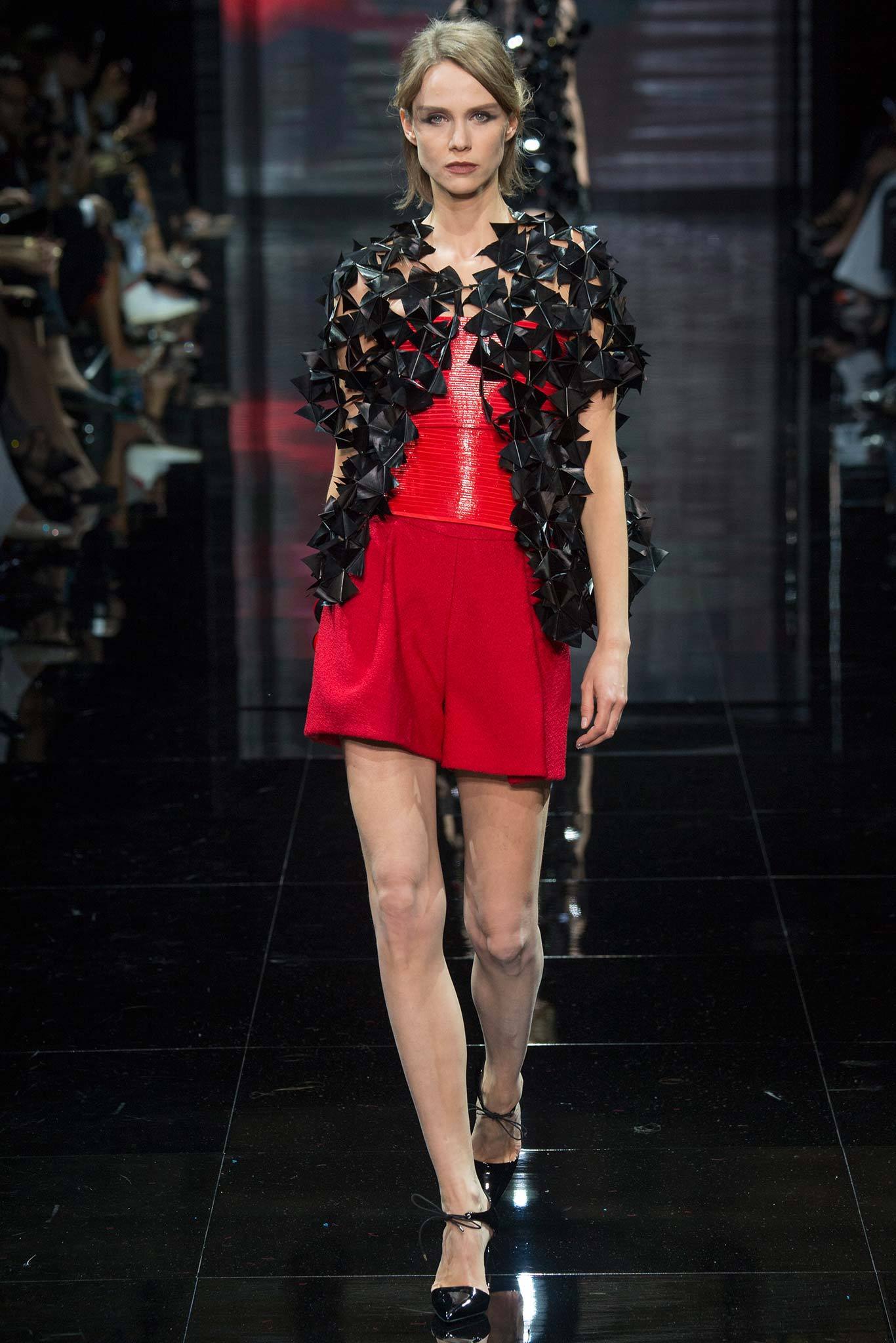 red silk sleeveless high-neck fitted pleated top
