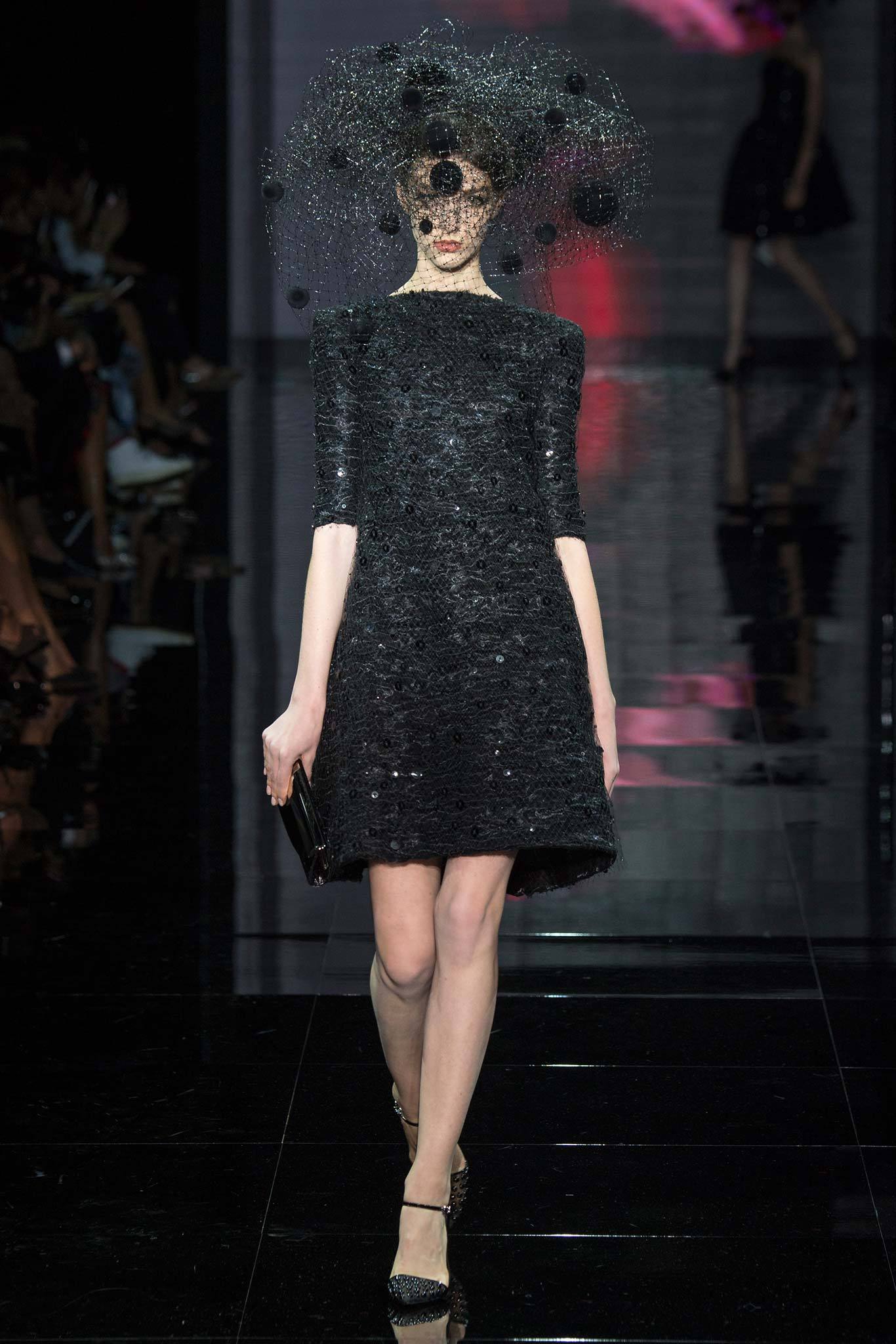 black lace long-sleeve high-neck fitted structured flared dress