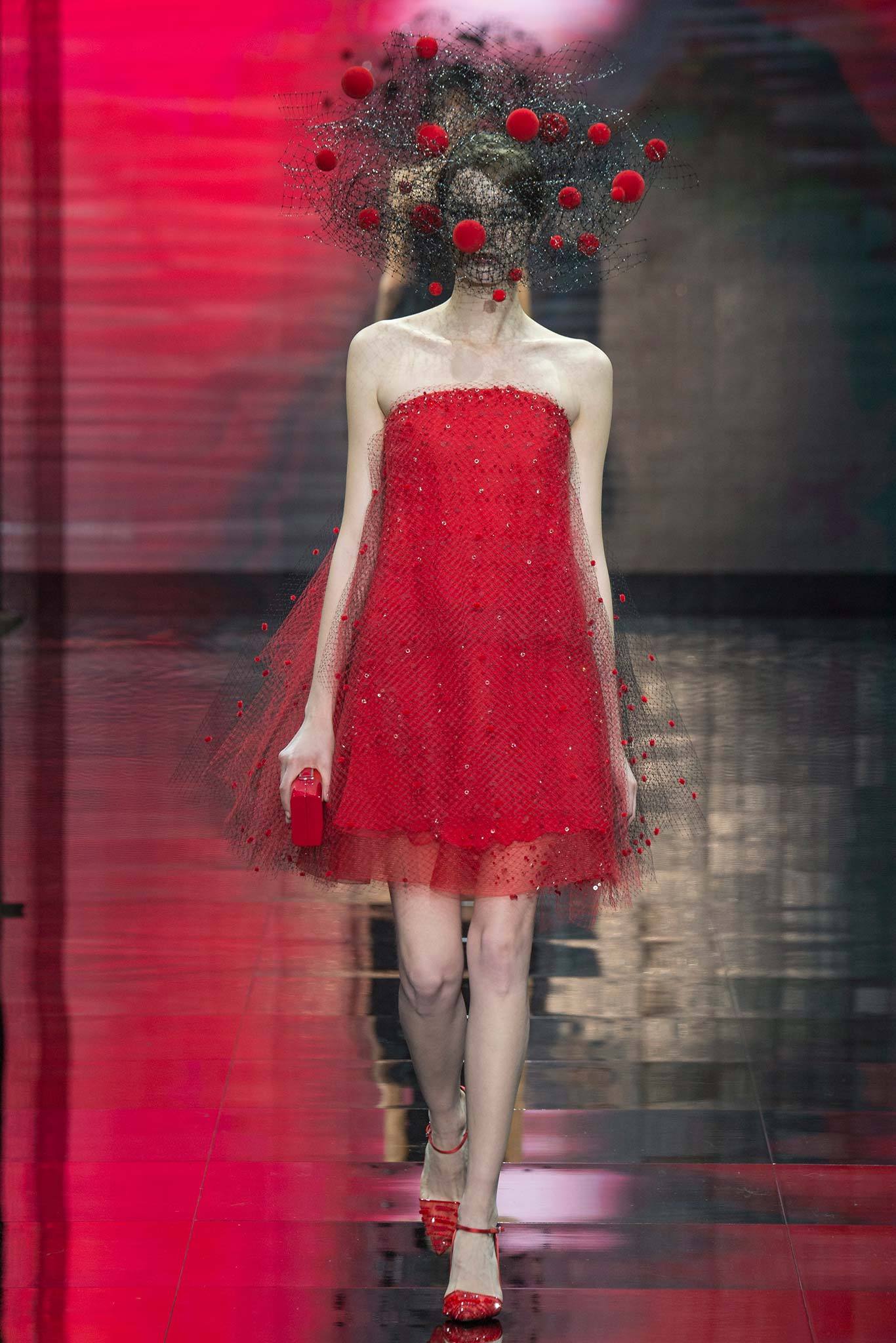 red strapless embellished dress