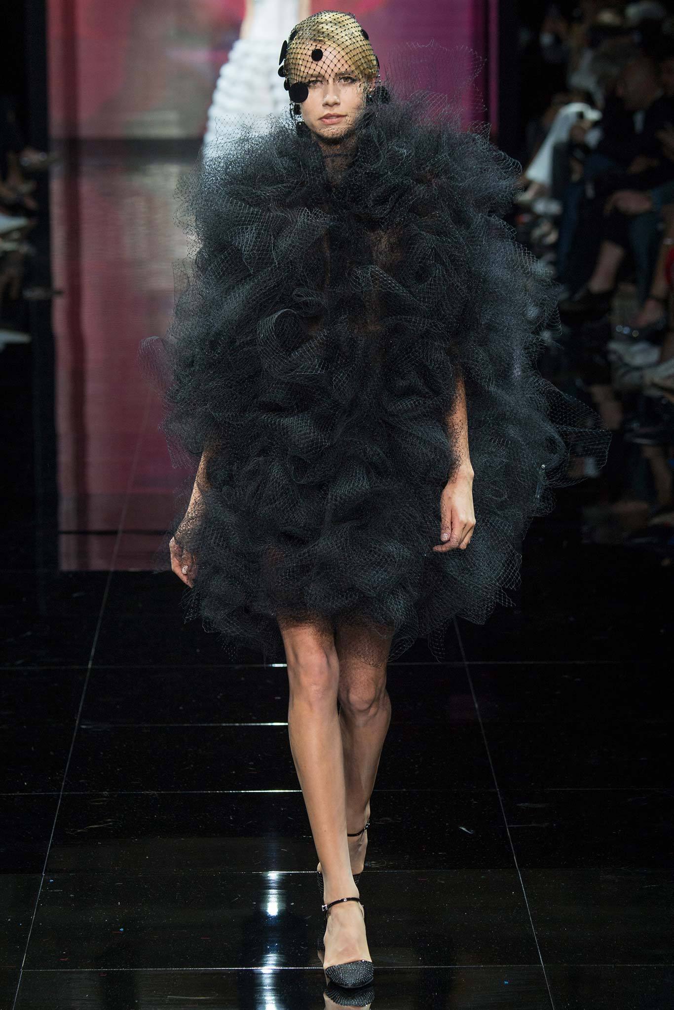 black ruffled mini dress with gold hat