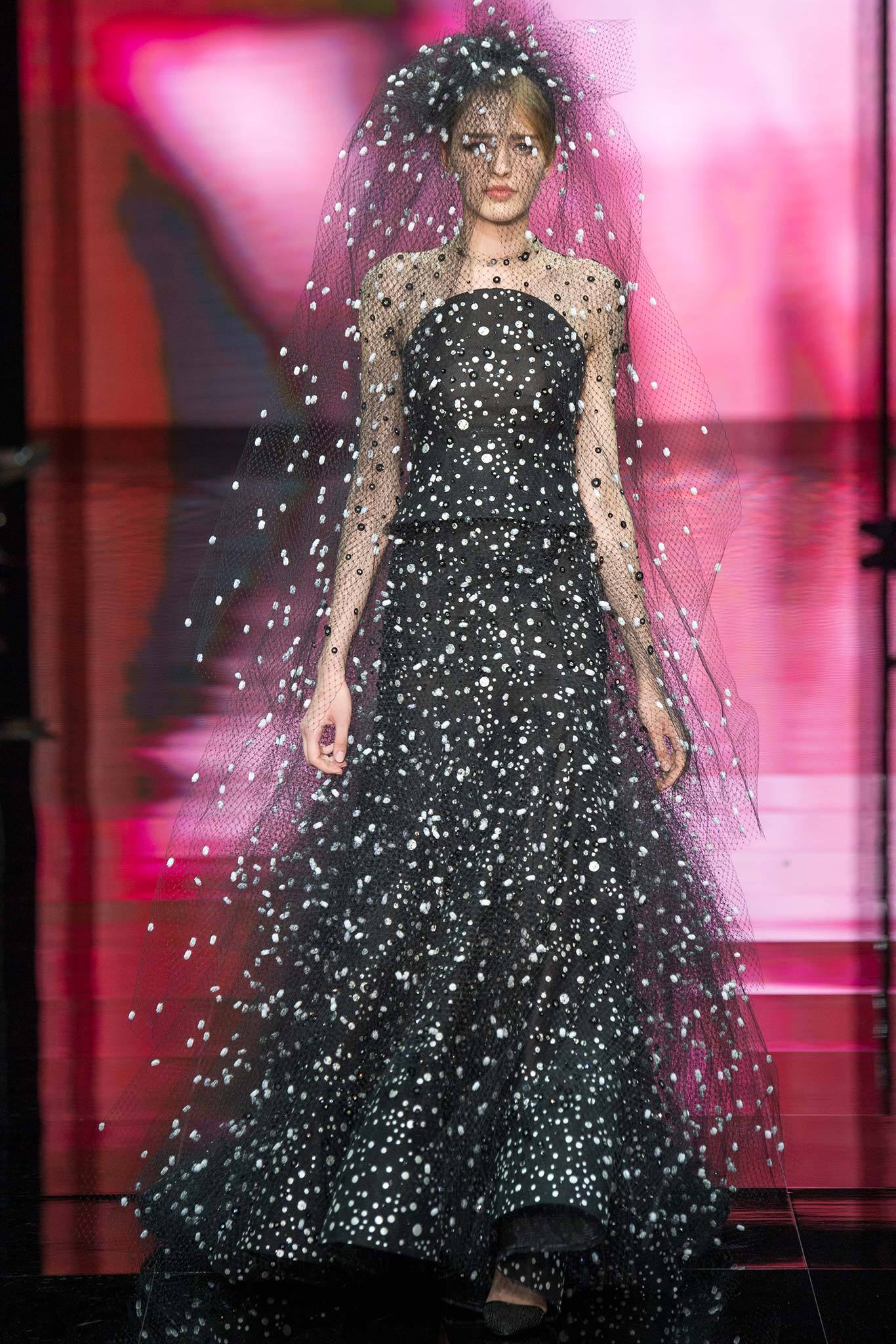 black tulle embellished gown