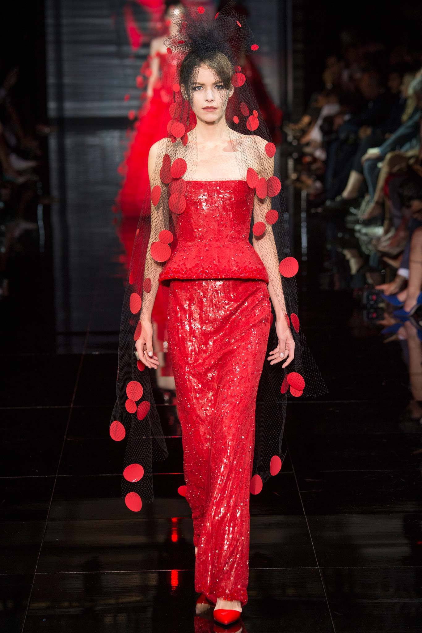 red sequin gown with black veil