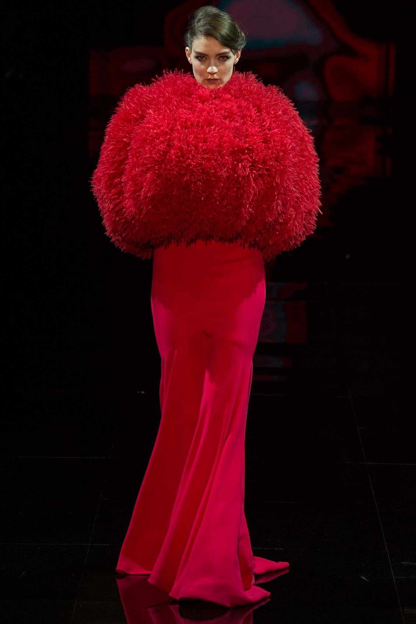 red feather sleeveless oversized layered cape