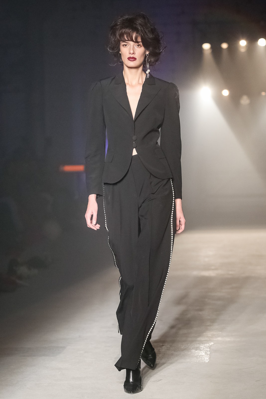 black wool slim high-waisted straight-leg pants