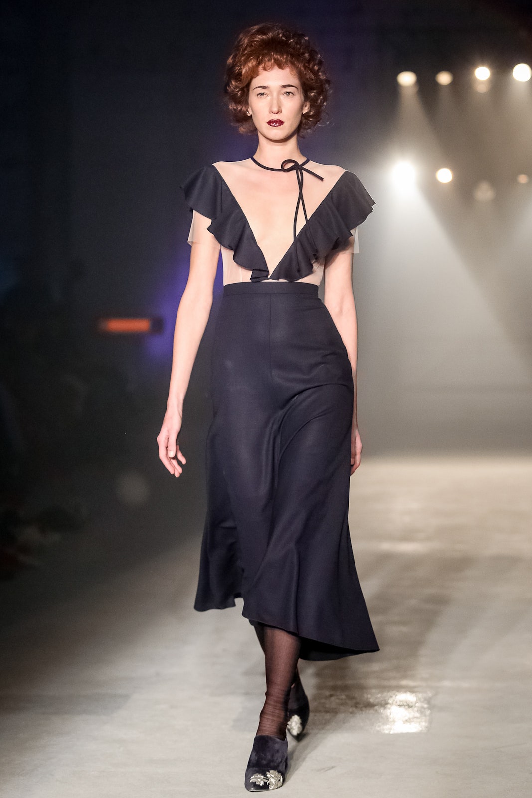 black silk ruffled dress