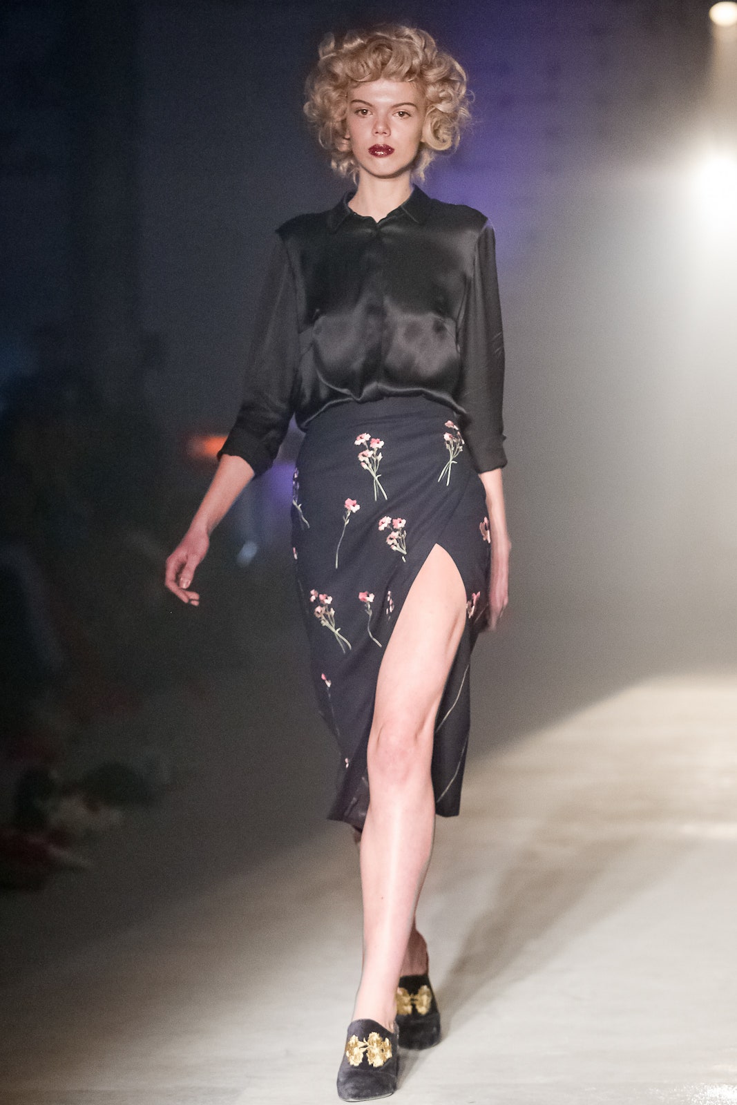 black silk blouse and skirt