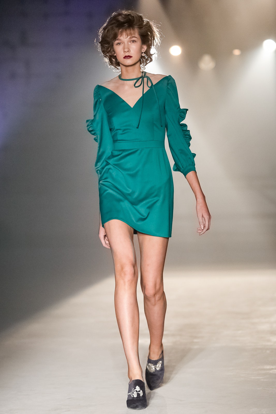 fitted green silk dress