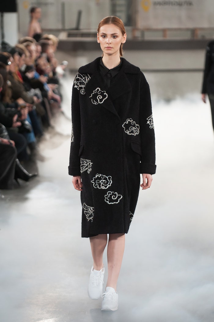 black wool embroidered coat