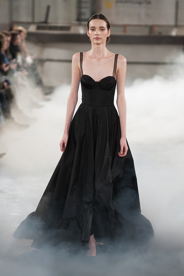 black silk sleeveless gown