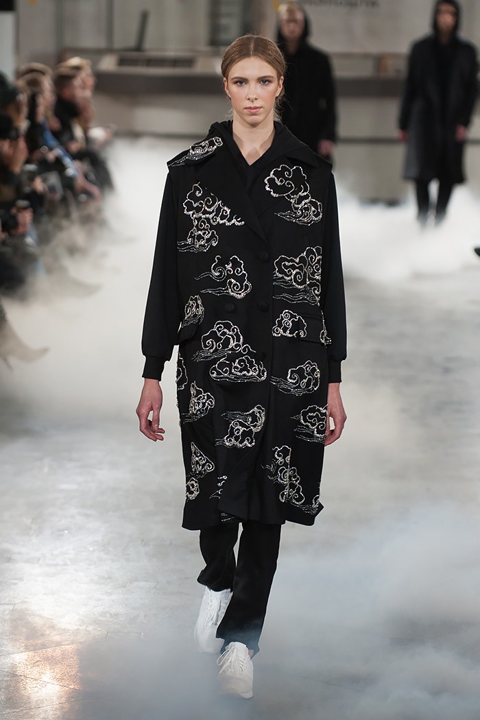 black embroidered coat with pants