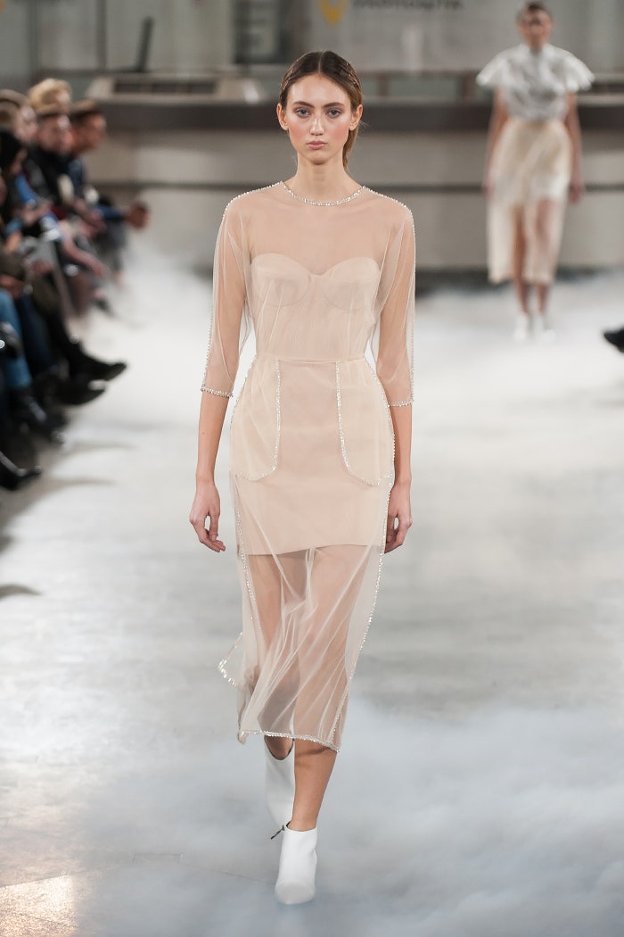 beige sheer embellished midi dress