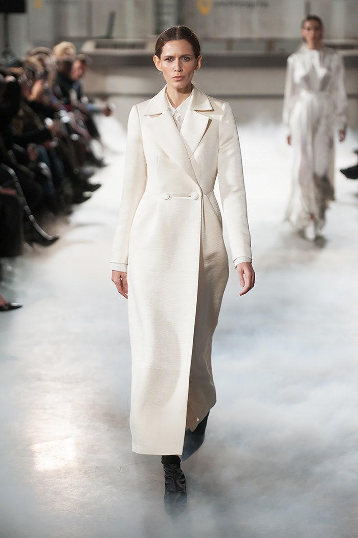 white fitted wool coat