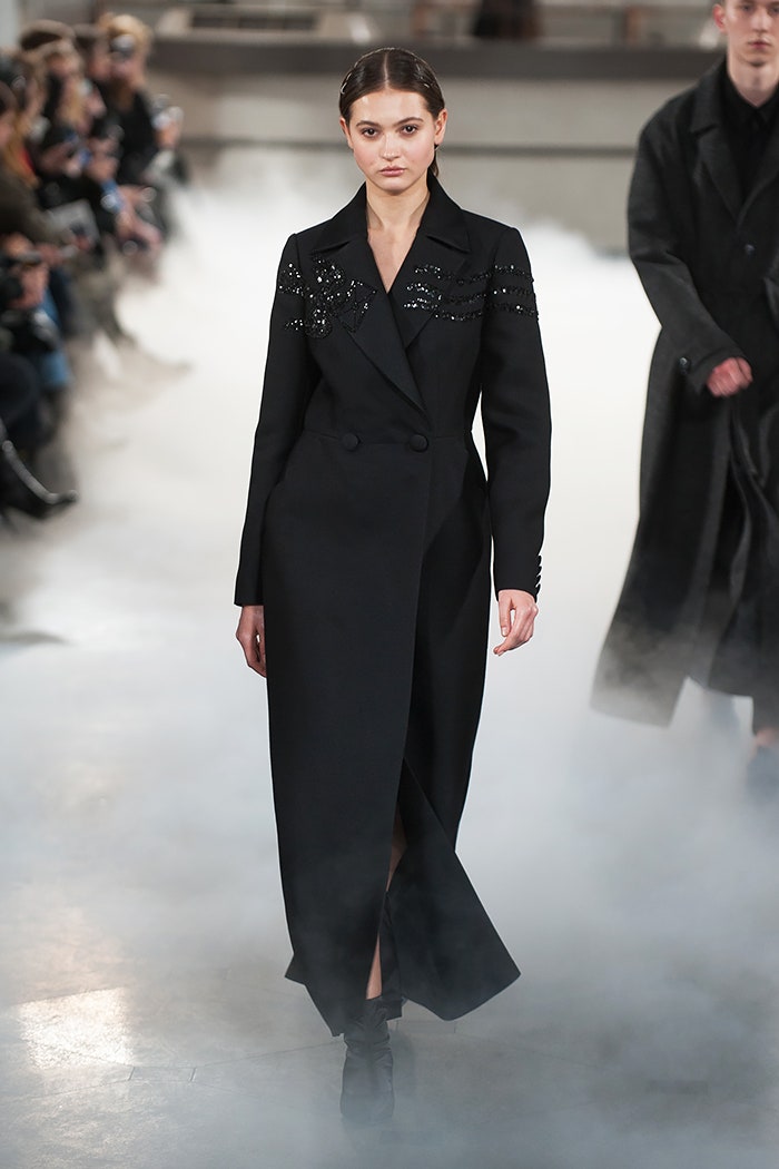 black fitted wool coat