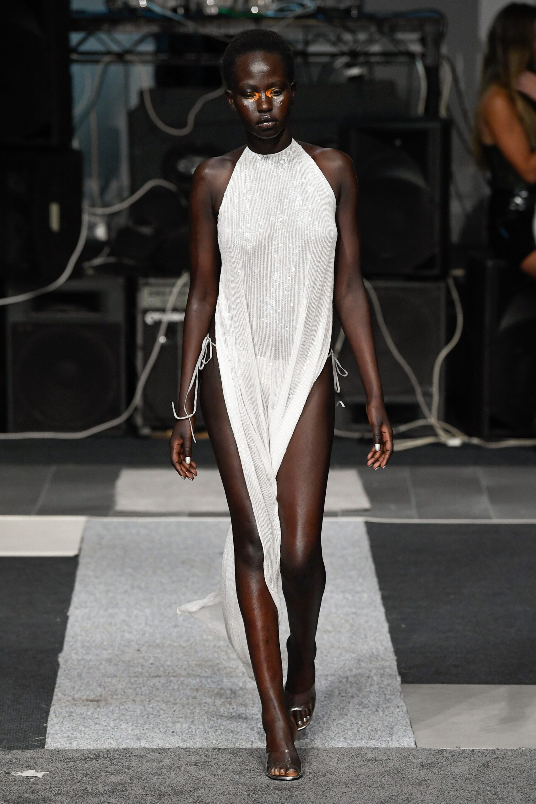 white silk halter dress