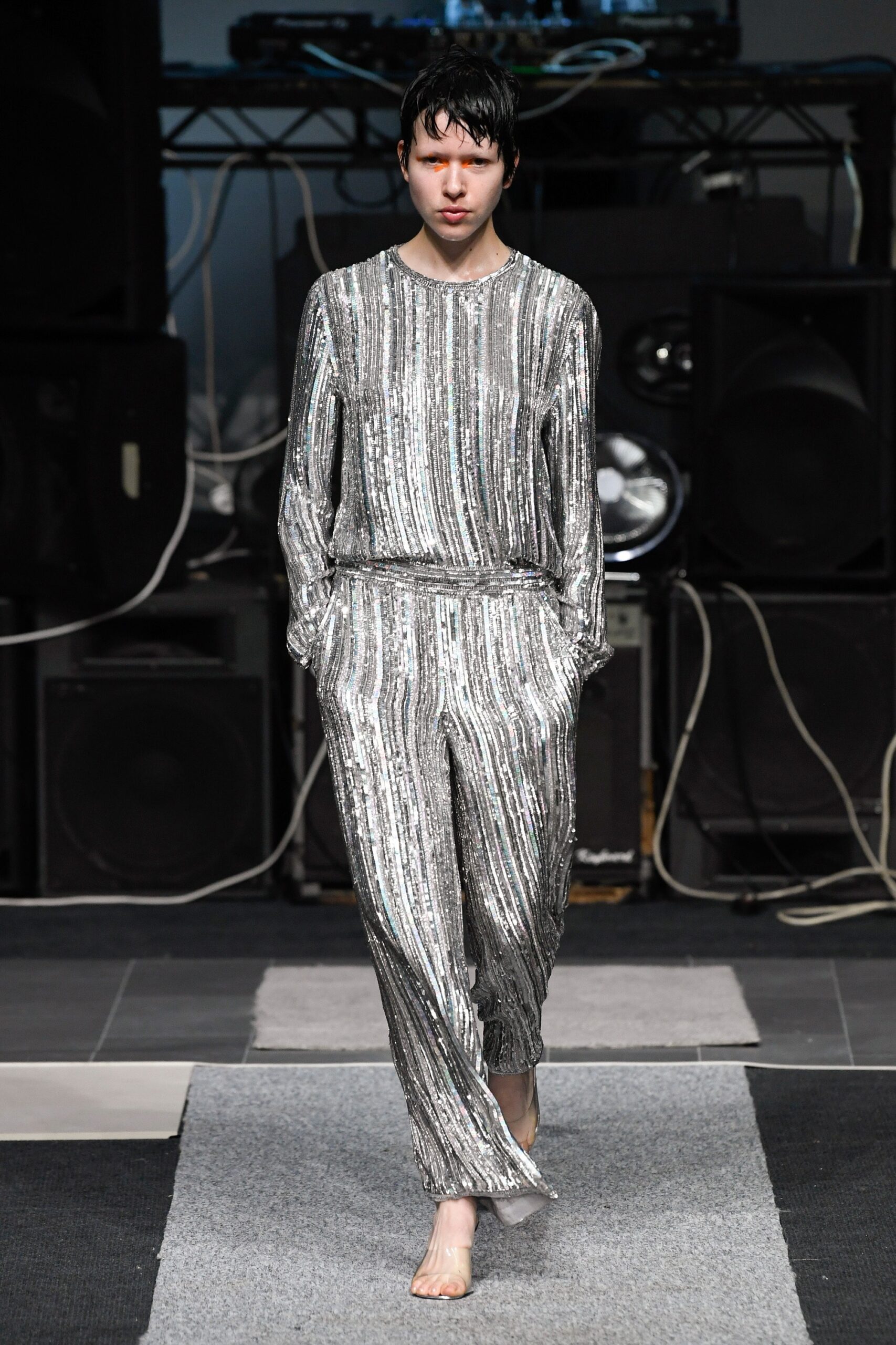 shiny silver metallic jumpsuit