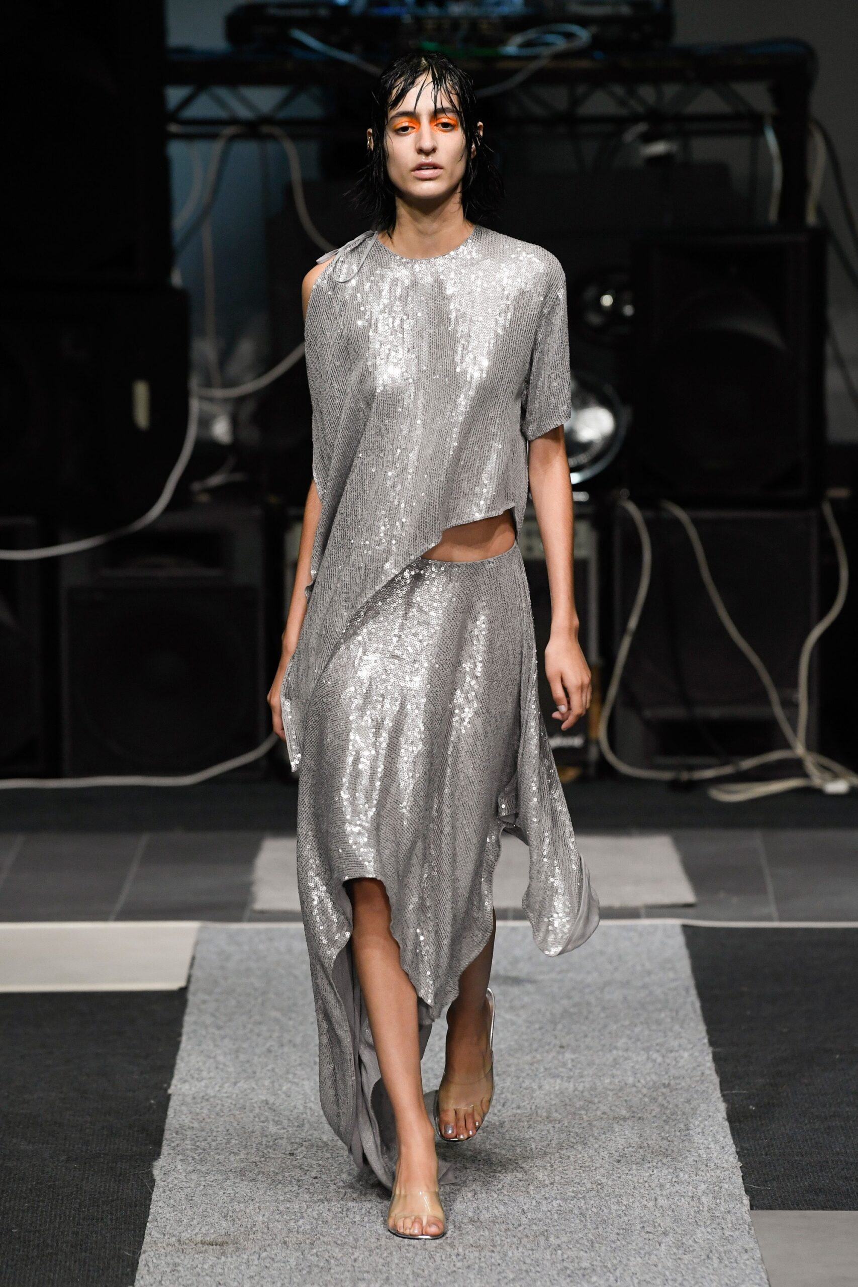 silver sequin asymmetric dress