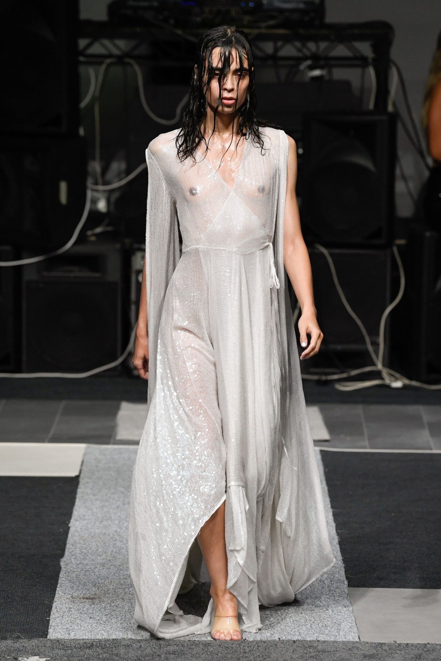 white silk sheer gown