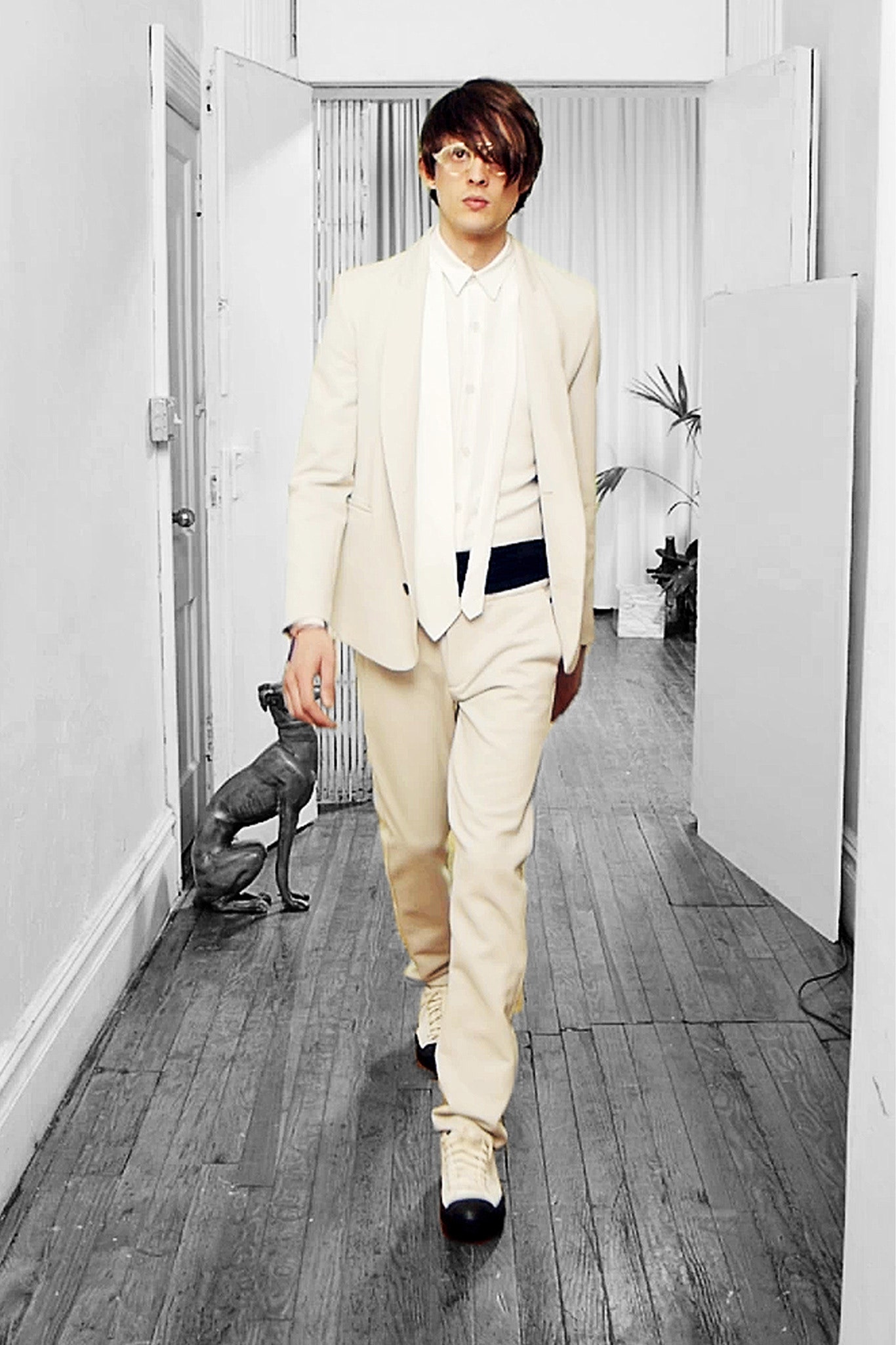 white tailored suit with shoes