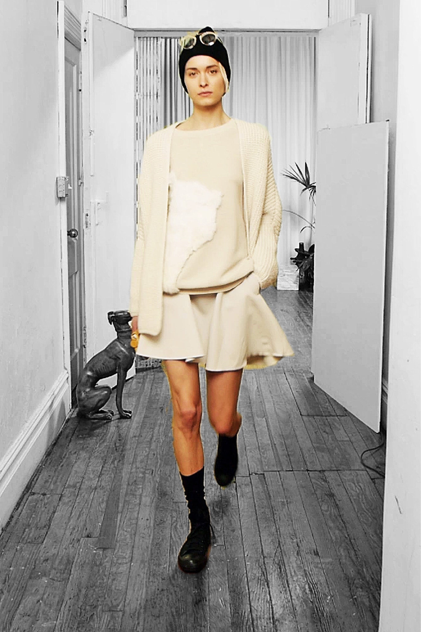 white cotton fitted flared mini skirt