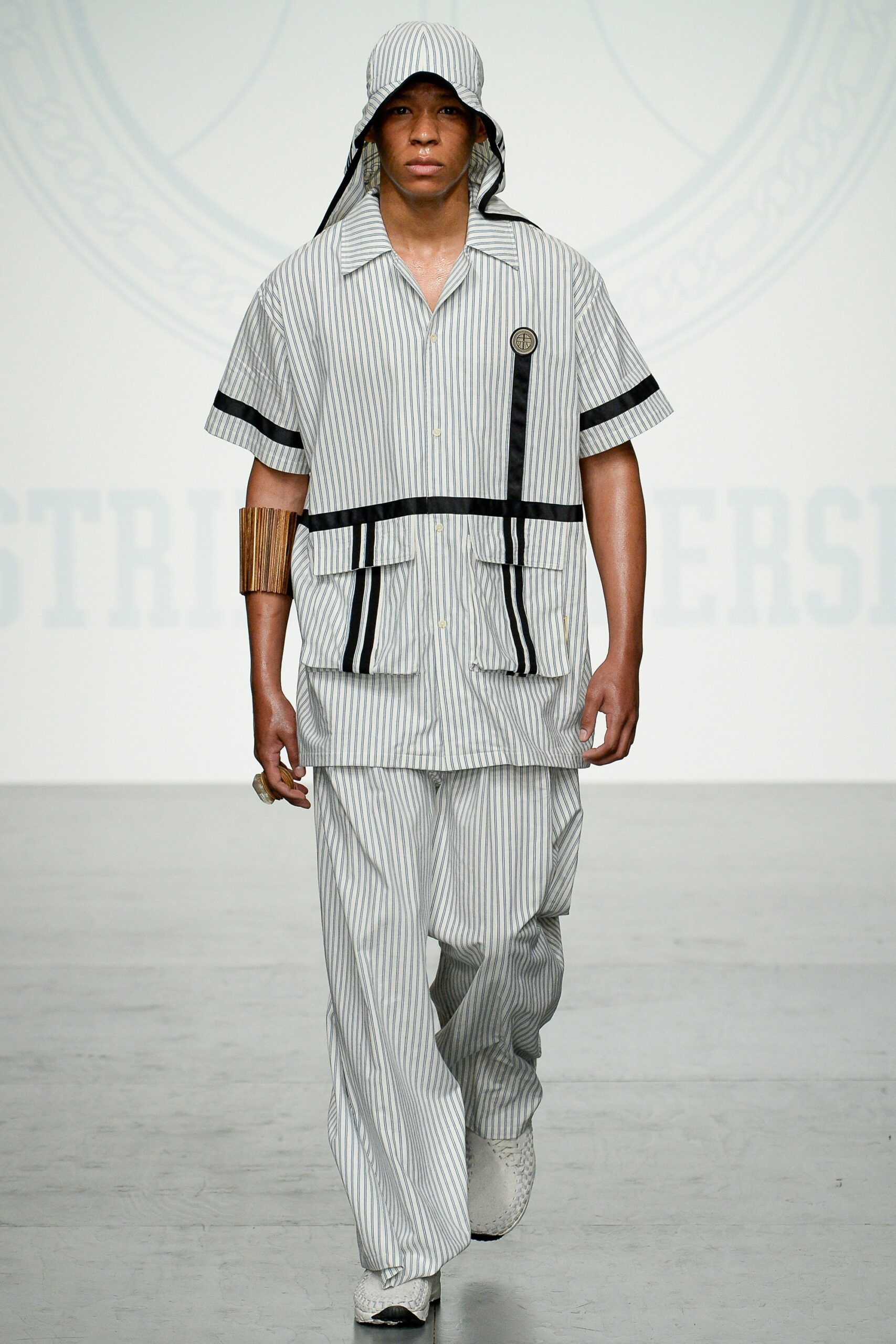 striped shirt and pants outfit