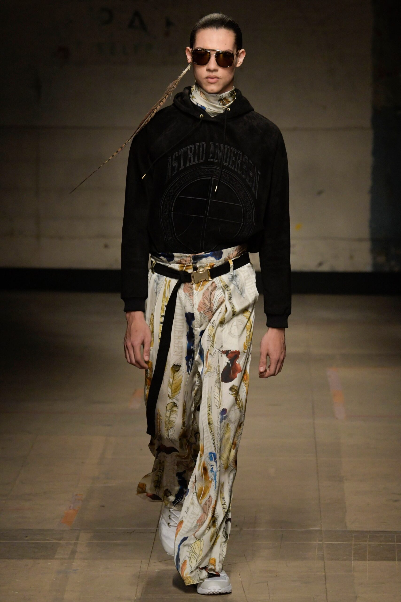 black hoodie with printed pants
