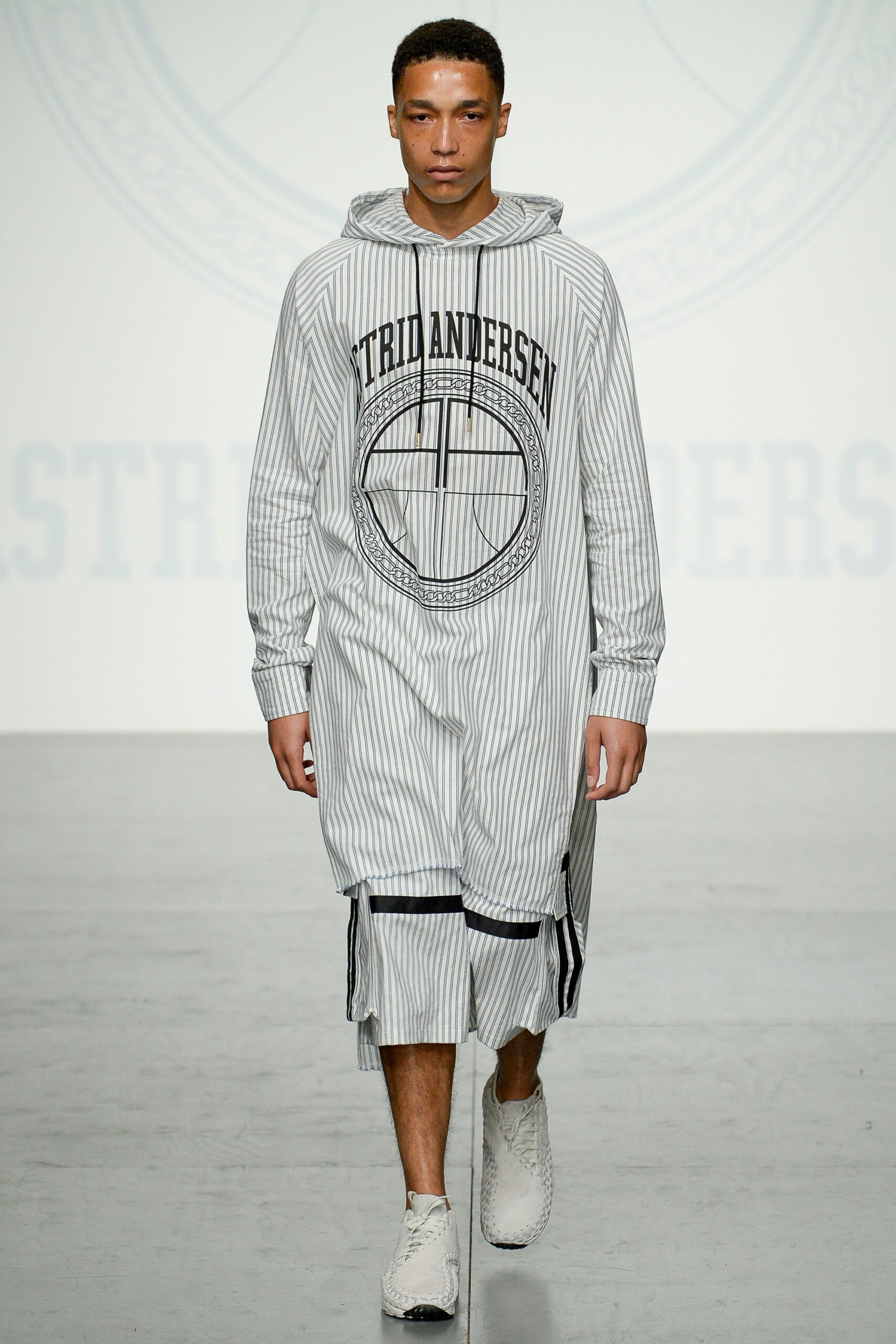 striped gray and white hoodie