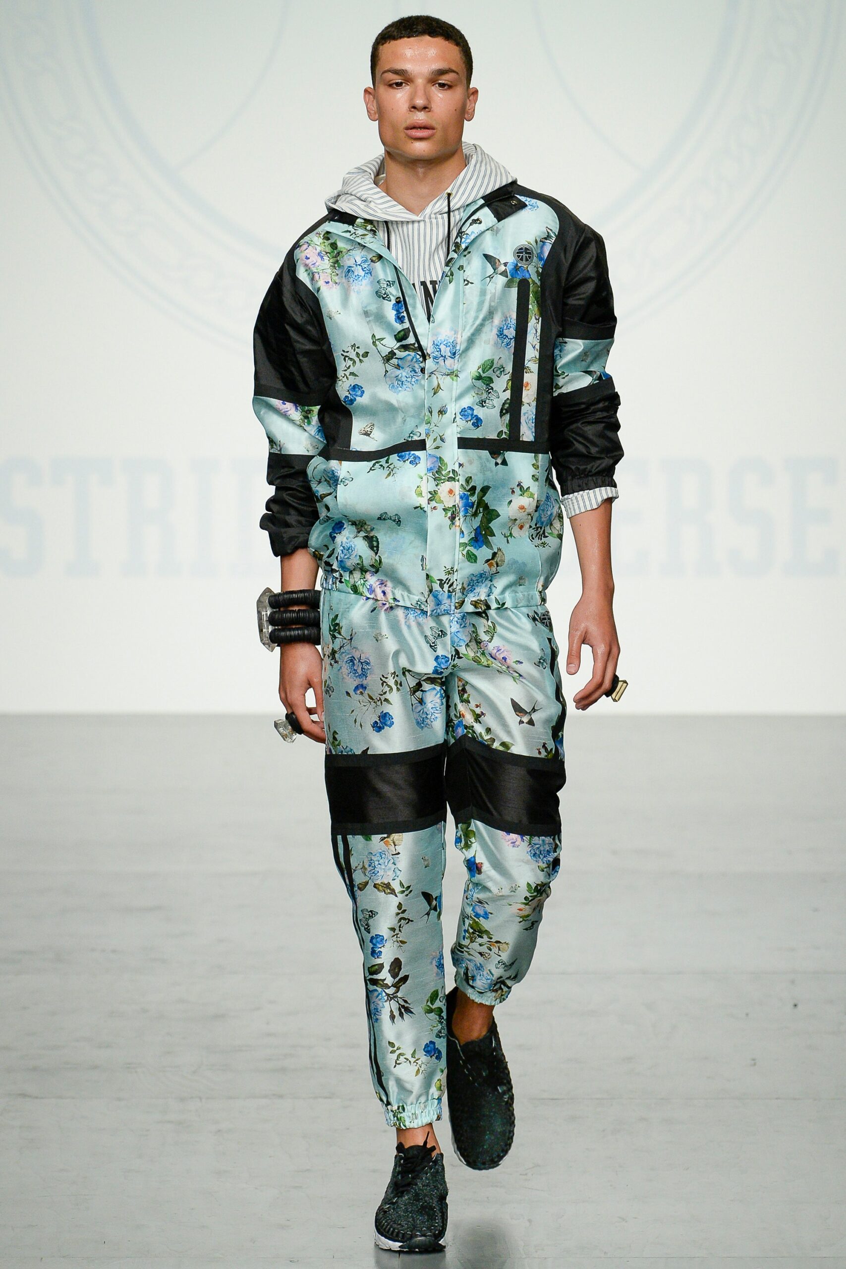 blue floral printed jumpsuit