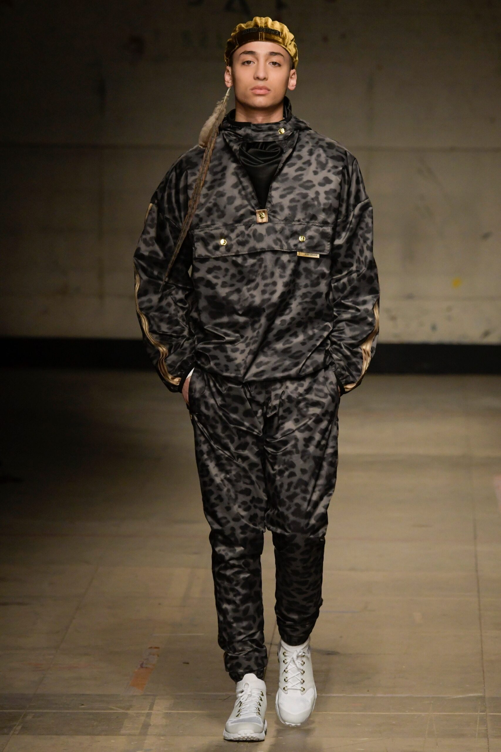 black gray animal-print jacket and pants