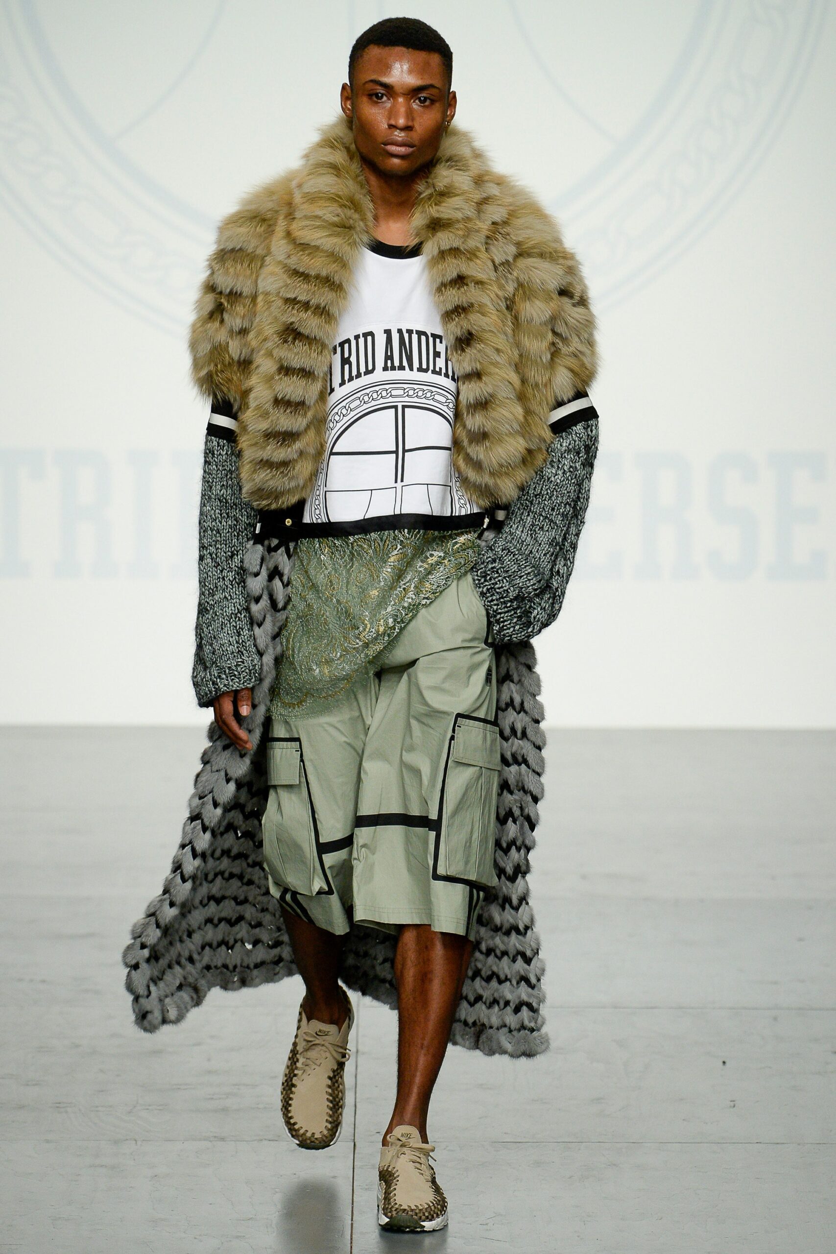 gray faux-fur oversized coat