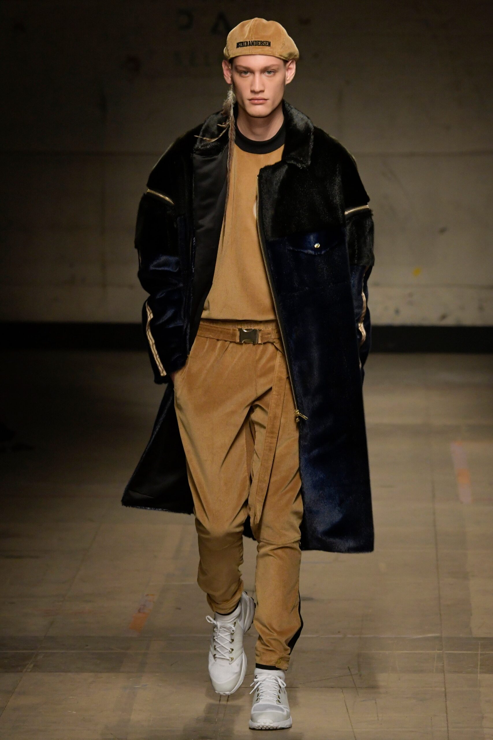 black and blue fur coat