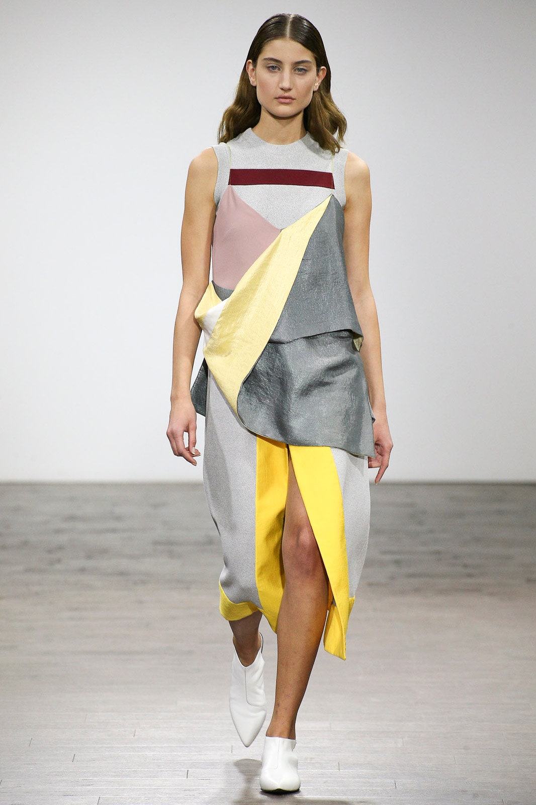 asymmetric color-blocked midi dress