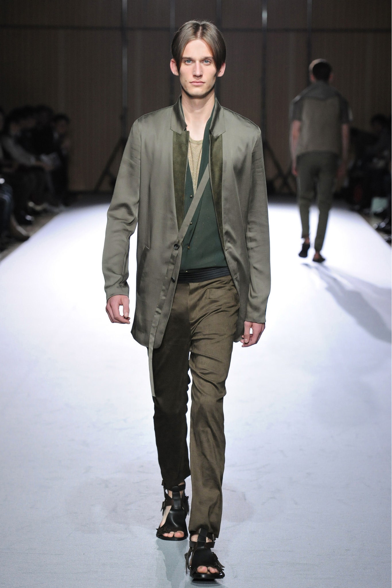 green relaxed jacket and slim pants