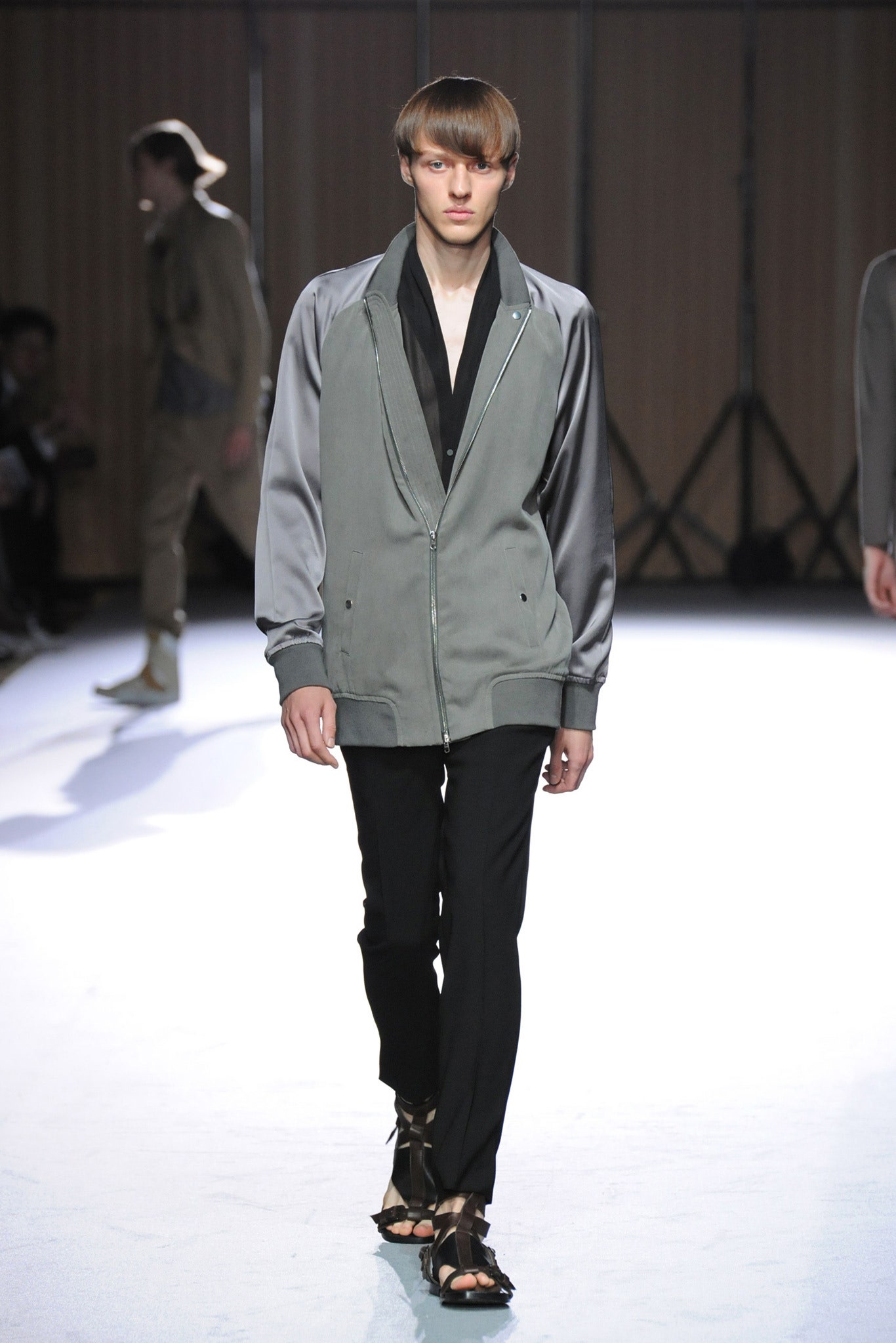 gray relaxed jacket with black shirt