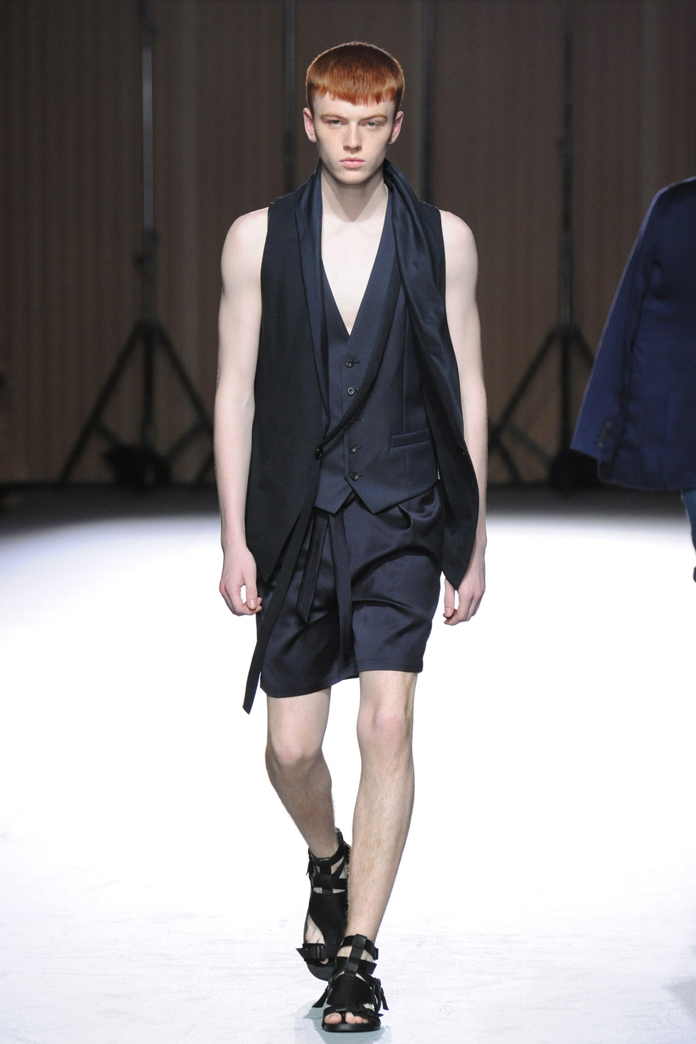 black silk vest and shorts
