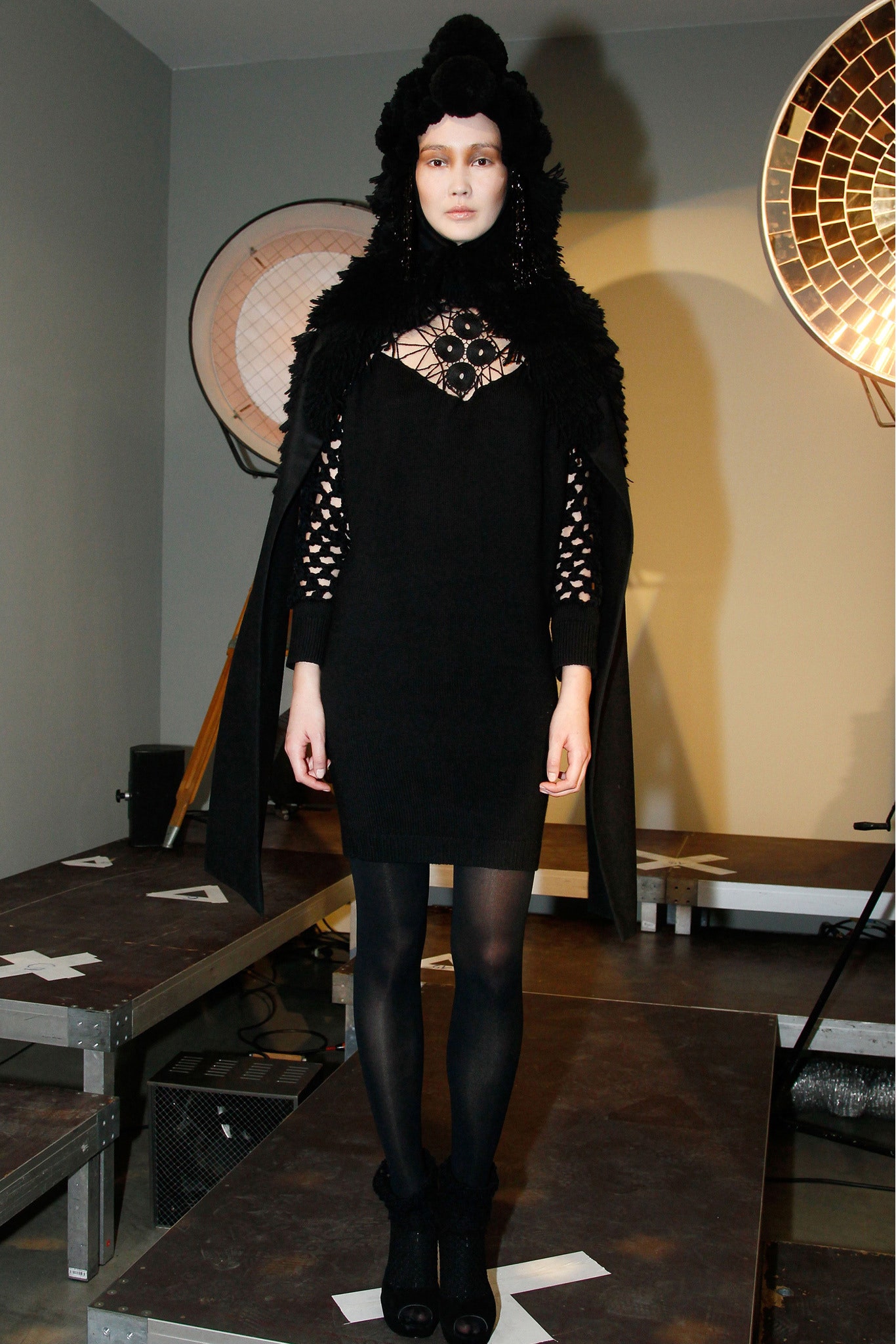 black fur relaxed draped cape