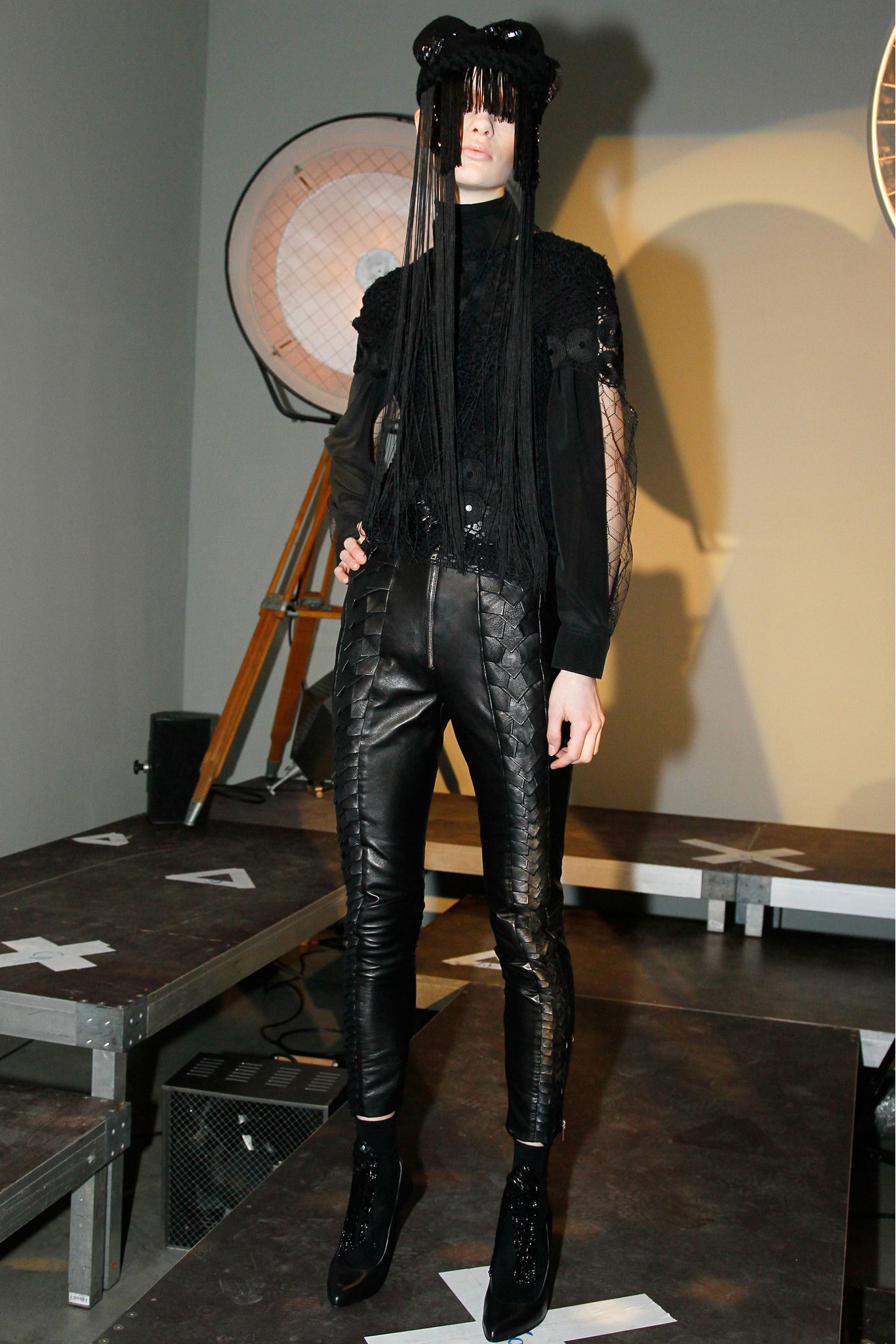 black fitted top and pants