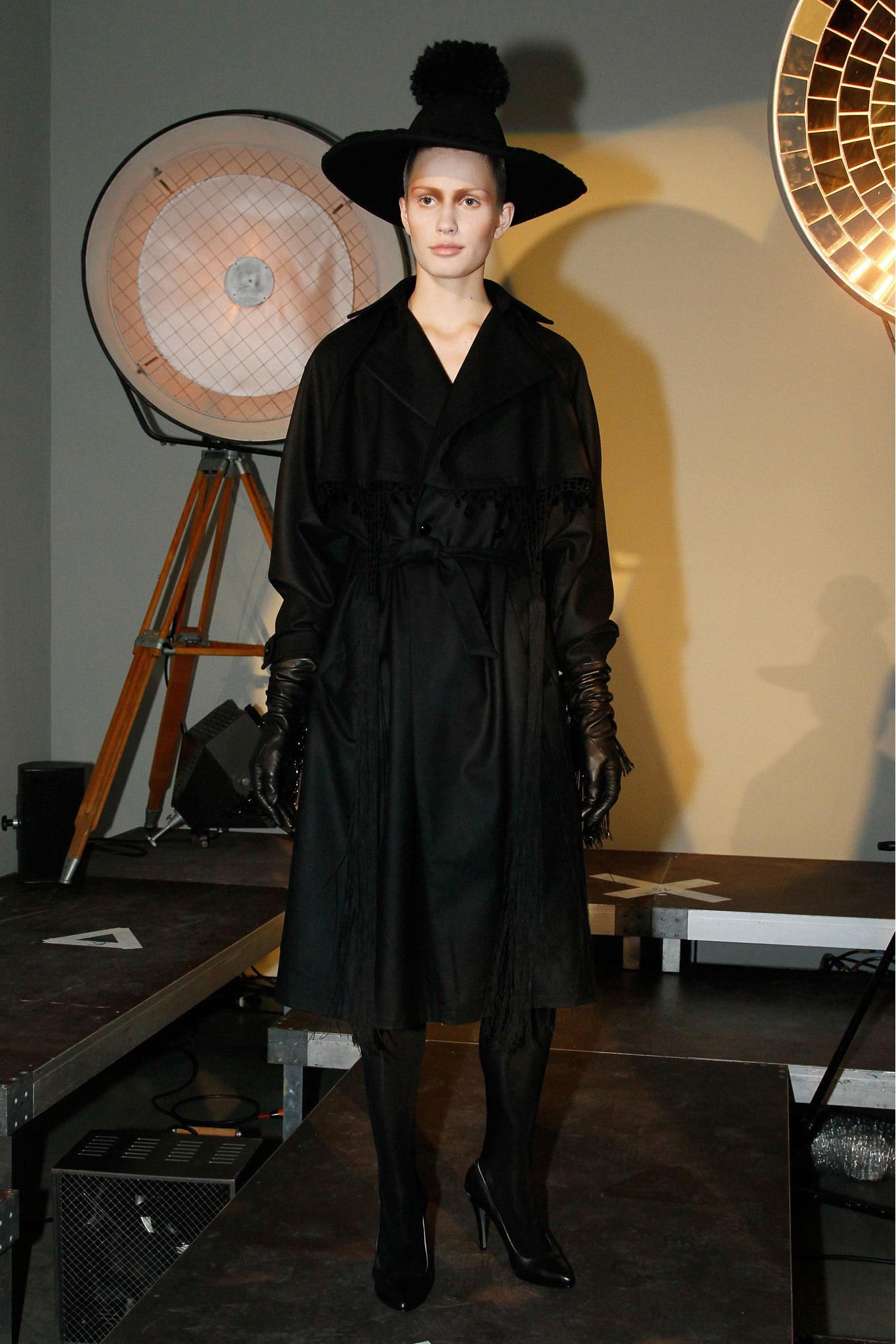 black silk belted coat