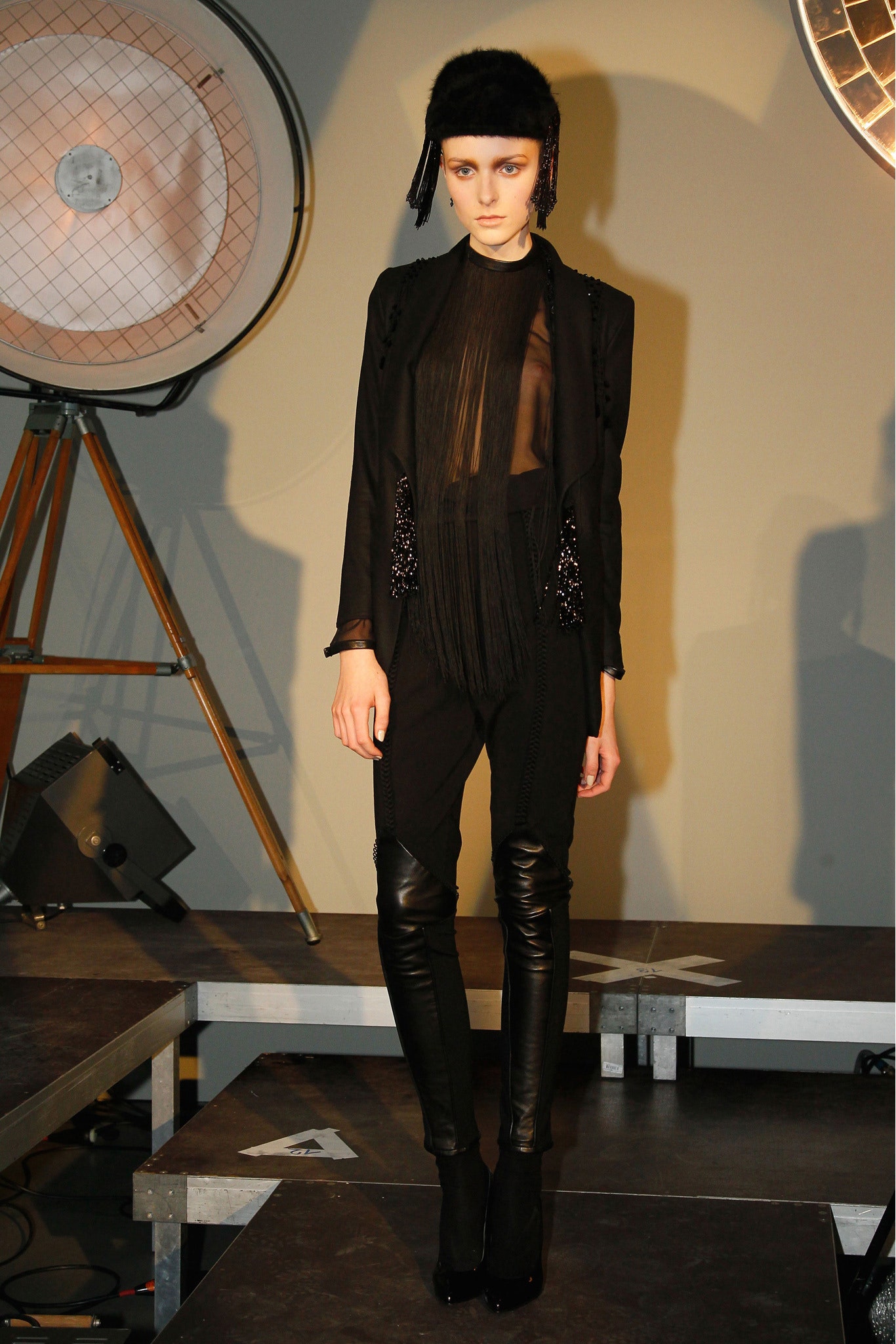 black fitted jacket and pants