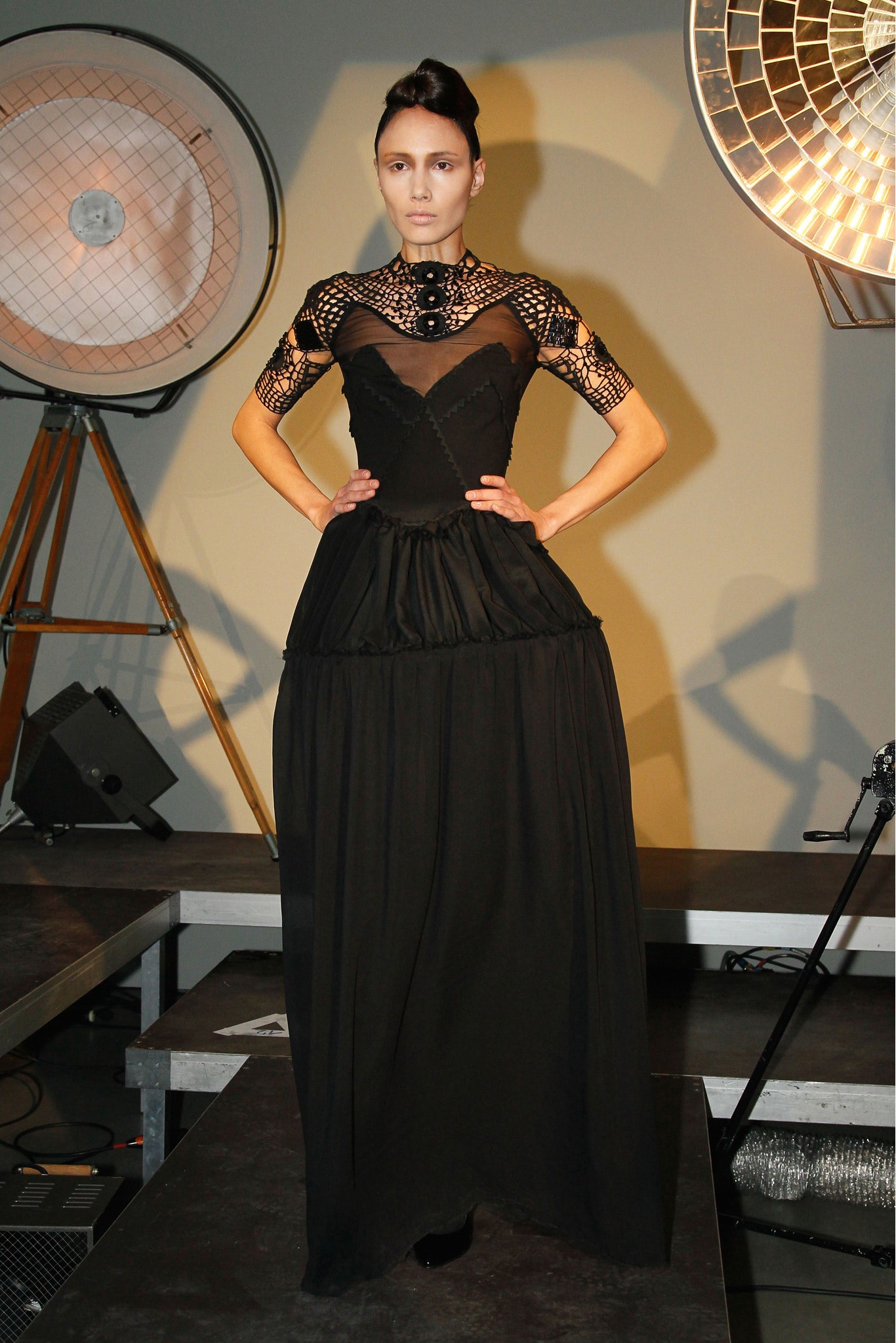 black silk fitted gown
