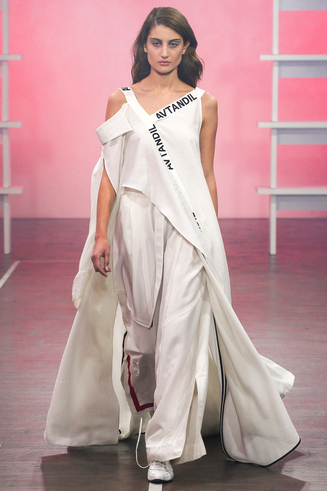 white asymmetric maxi dress with pants